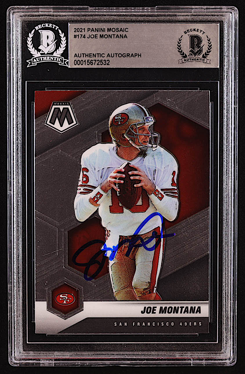 Joe Montana Signed 2021 Panini Mosaic #174 (BGS) at PristineAuction.com Joe Montana Signed 2021 Panini Mosaic #174 (BGS) at PristineAuction.com