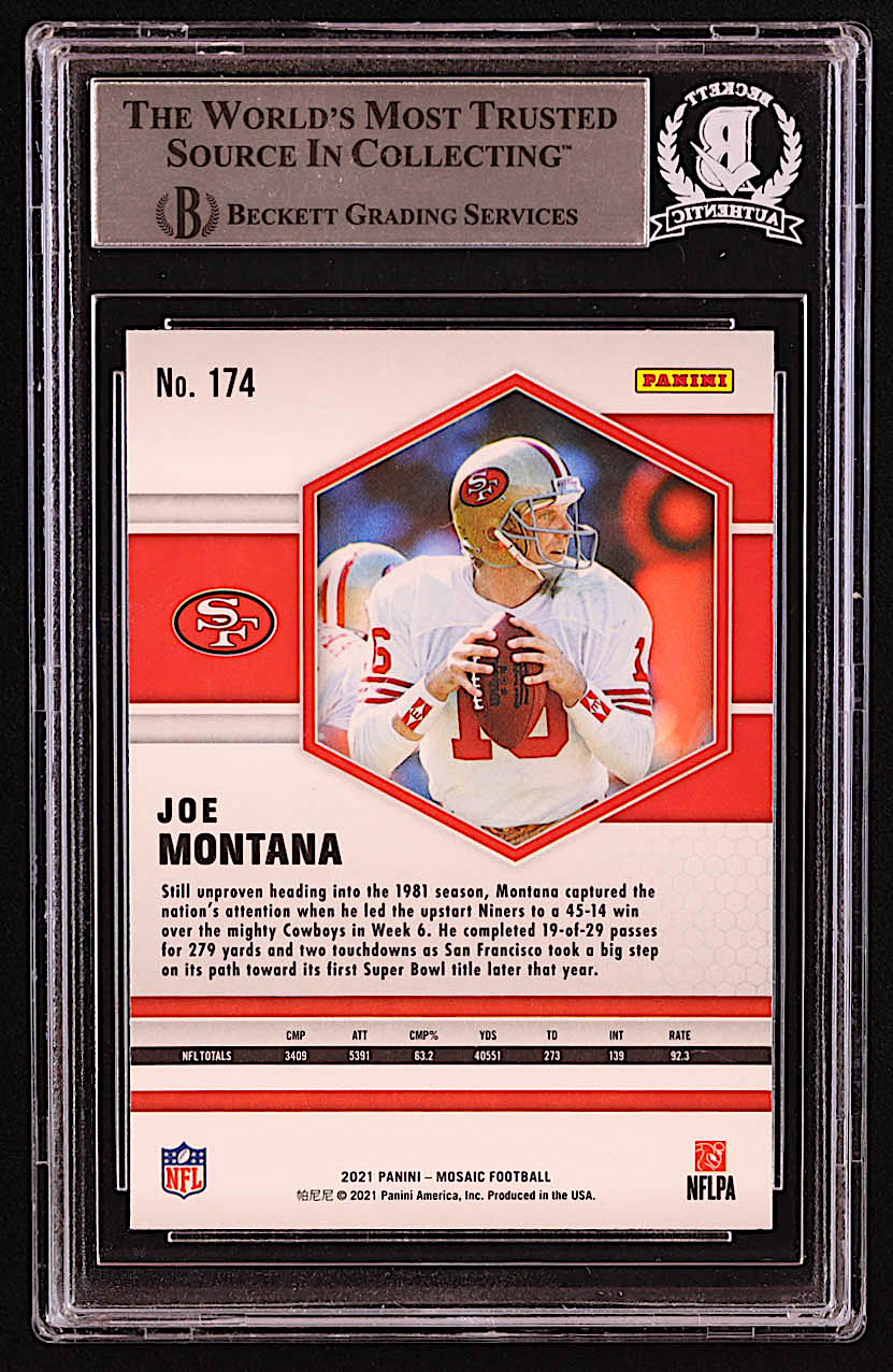 Joe Montana Signed 2021 Panini Mosaic #174 (BGS) at PristineAuction.com Joe Montana Signed 2021 Panini Mosaic #174 (BGS) at PristineAuction.com
