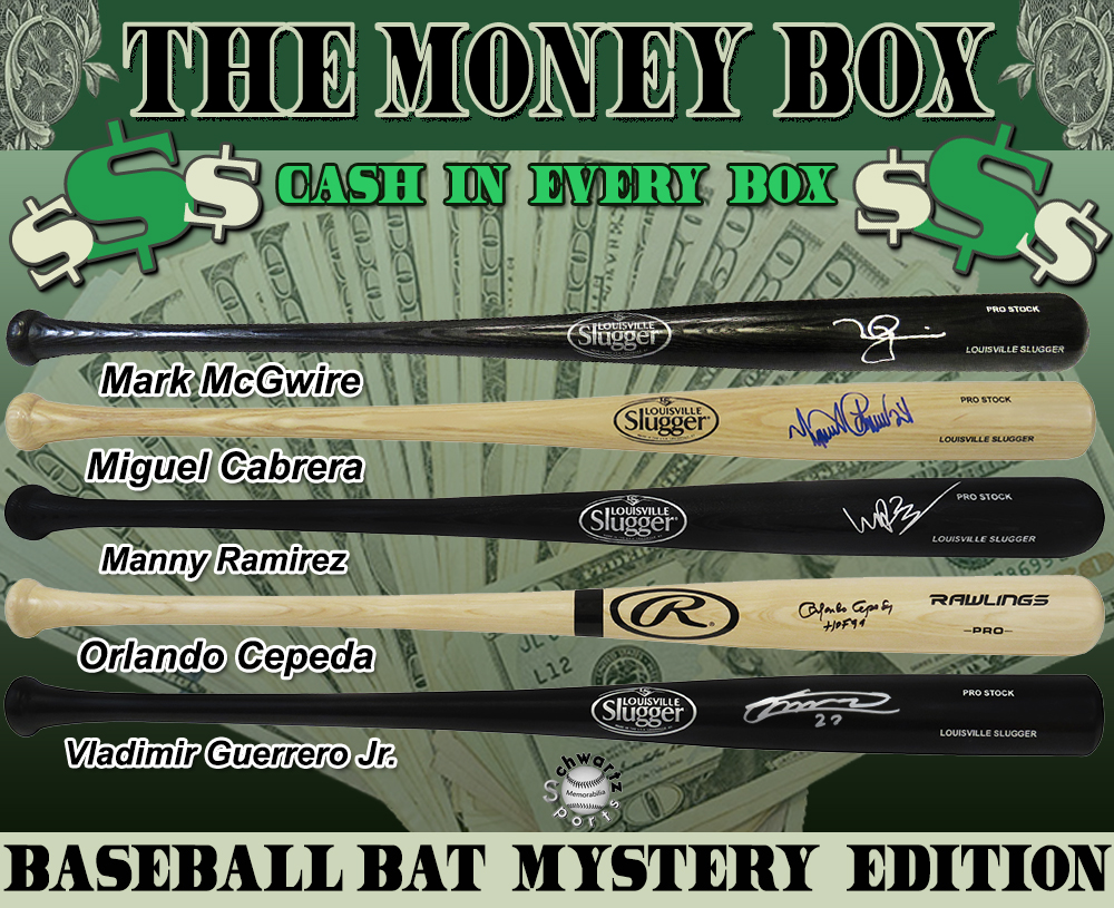 $$ THE MONEY BOX $$ Baseball Bat Signed Mystery Box - Series 2 (Limited to 150) - Schwartz Sports at PristineAuction.com $$ THE MONEY BOX $$ Baseball Bat Signed Mystery Box - Series 2 (Limited to 150) - Schwartz Sports at PristineAuction.com