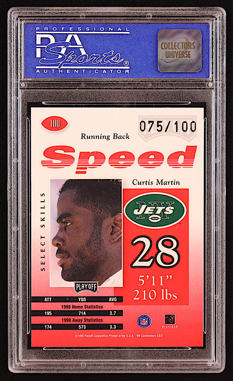 Curtis Martin 1999 Playoff Contenders SSD Speed Red #100 #75/100 (PSA 9) at PristineAuction.com Curtis Martin 1999 Playoff Contenders SSD Speed Red #100 #75/100 (PSA 9) at PristineAuction.com