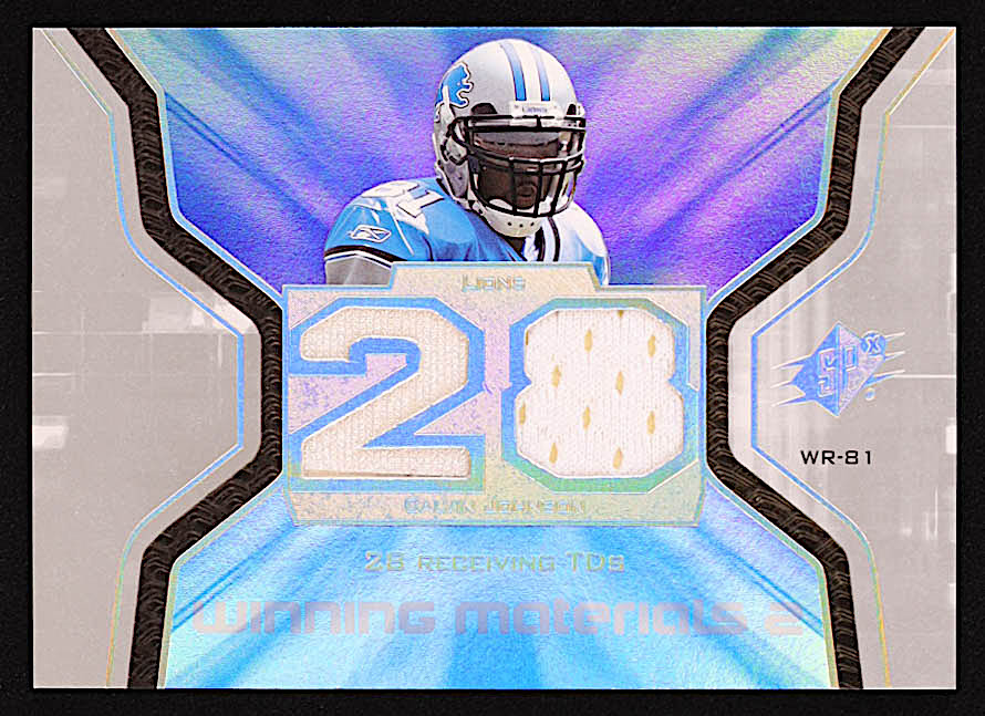 Calvin Johnson 2007 SPx Winning Materials Jersey Number Dual #WMCJ RC at PristineAuction.com Calvin Johnson 2007 SPx Winning Materials Jersey Number Dual #WMCJ RC at PristineAuction.com