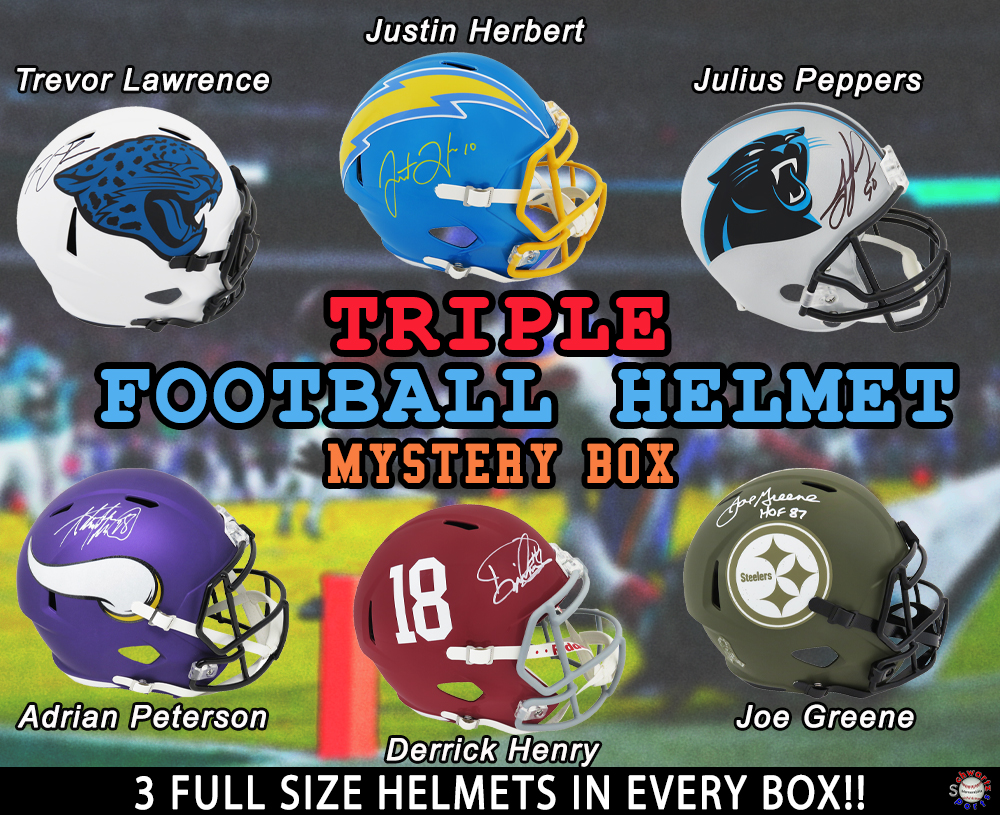 TRIPLE Full Size Football Helmet Signed Mystery Box – Series 17 (Limited to 75) (3 SIGNED HELMETS PER BOX!!) - Schwartz Sports at PristineAuction.com TRIPLE Full Size Football Helmet Signed Mystery Box – Series 17 (Limited to 75) (3 SIGNED HELMETS PER BOX!!) - Schwartz Sports at PristineAuction.com