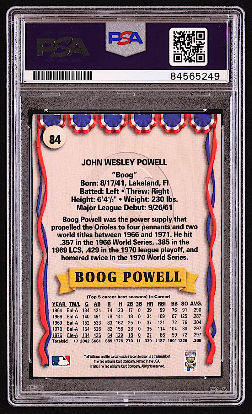 Boog Powell Signed 1993 Ted Williams #84 (PSA) at PristineAuction.com Boog Powell Signed 1993 Ted Williams #84 (PSA) at PristineAuction.com