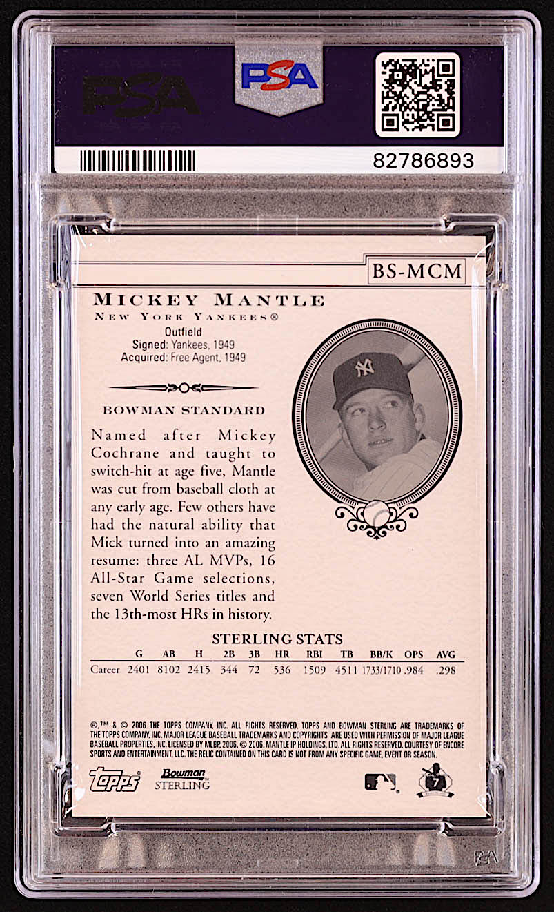 Mickey Mantle 2006 Bowman Sterling #MCM / Bat (PSA 10) at PristineAuction.com Mickey Mantle 2006 Bowman Sterling #MCM / Bat (PSA 10) at PristineAuction.com