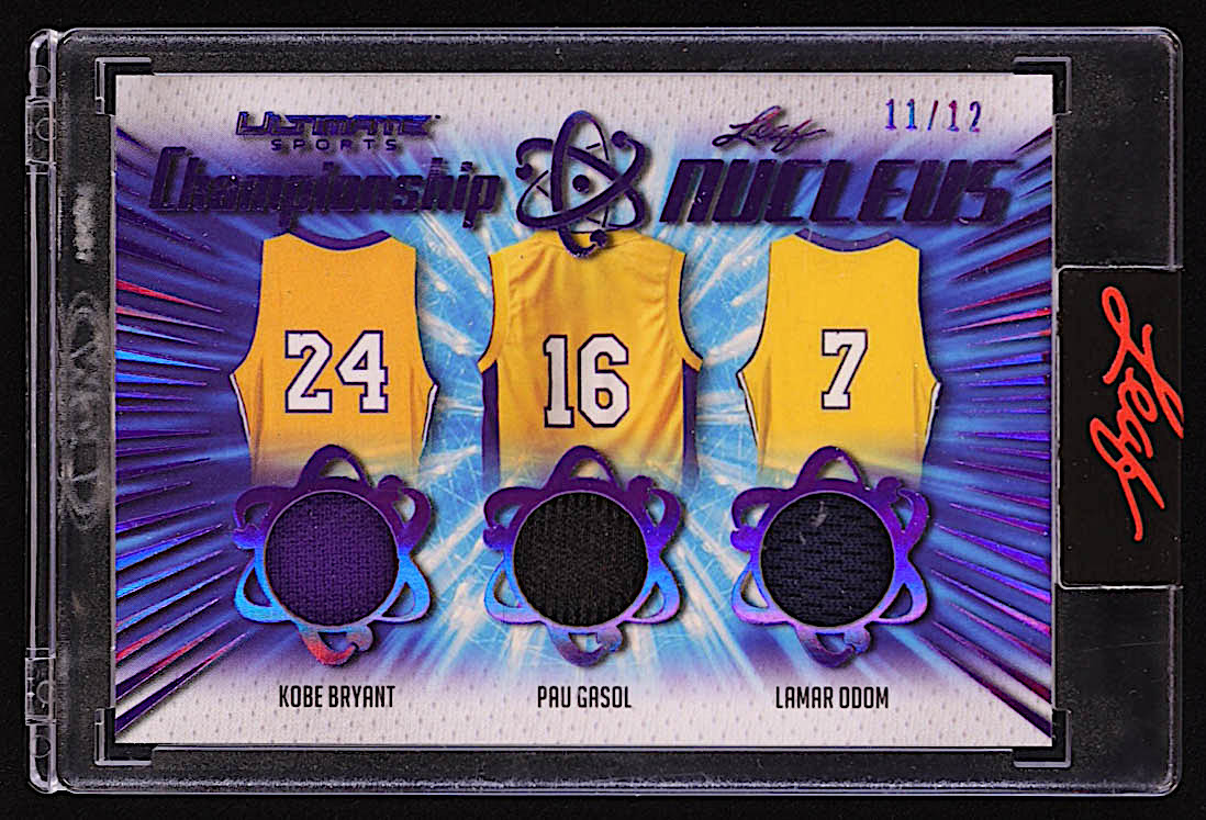 Kobe Bryant / Pau Gasol / Lamar Odom 2021 Leaf Ultimate Sports Championship Nucleus Triple Memorabilia Purple #CN16 #11/12 at PristineAuction.com Kobe Bryant / Pau Gasol / Lamar Odom 2021 Leaf Ultimate Sports Championship Nucleus Triple Memorabilia Purple #CN16 #11/12 at PristineAuction.com