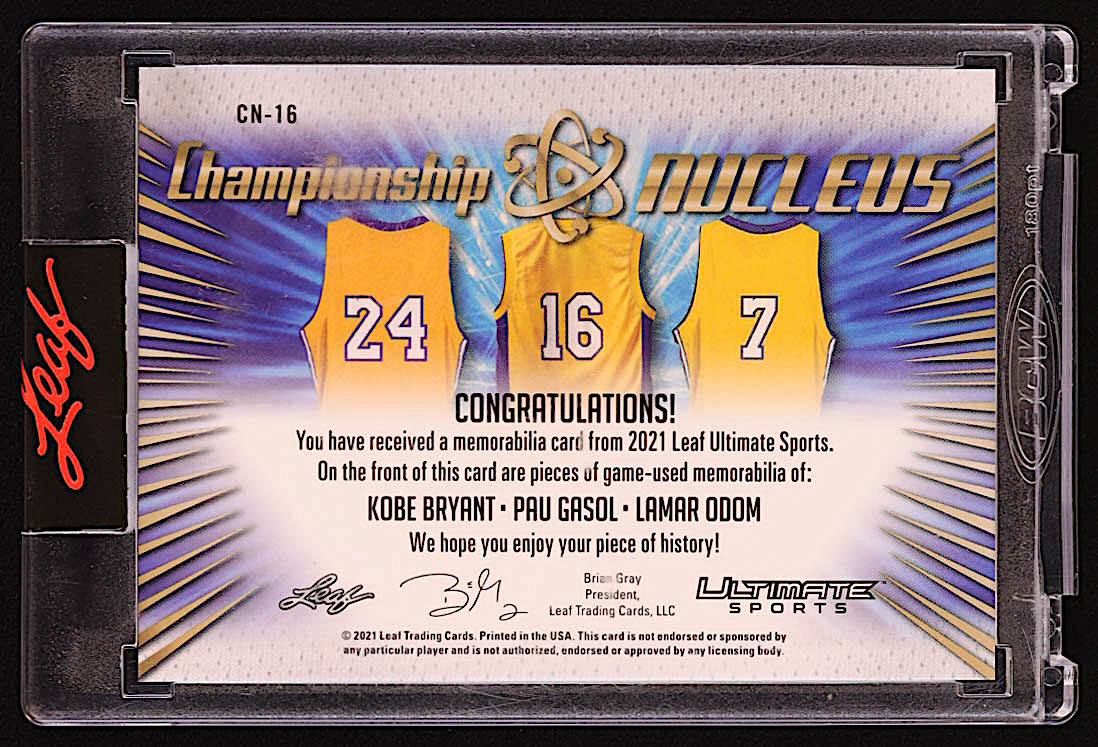 Kobe Bryant / Pau Gasol / Lamar Odom 2021 Leaf Ultimate Sports Championship Nucleus Triple Memorabilia Purple #CN16 #11/12 at PristineAuction.com Kobe Bryant / Pau Gasol / Lamar Odom 2021 Leaf Ultimate Sports Championship Nucleus Triple Memorabilia Purple #CN16 #11/12 at PristineAuction.com