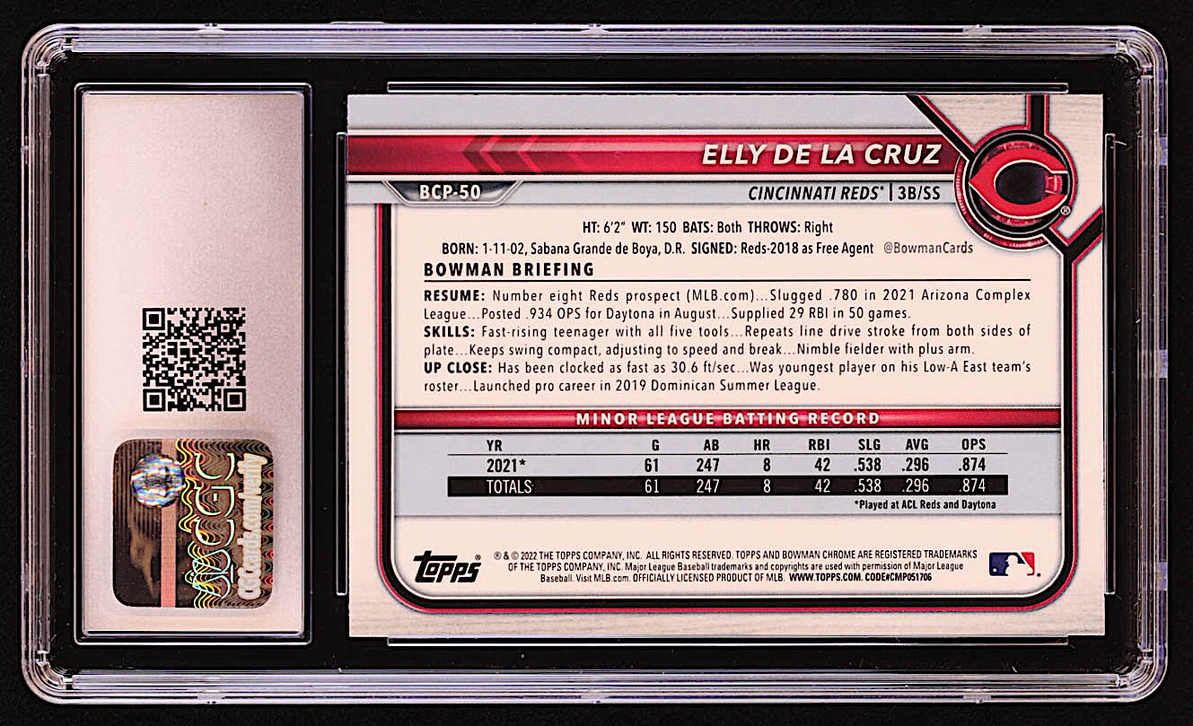 Elly De La Cruz 2022 Bowman Chrome Prospects #BCP50 (CGC 10) at PristineAuction.com Elly De La Cruz 2022 Bowman Chrome Prospects #BCP50 (CGC 10) at PristineAuction.com