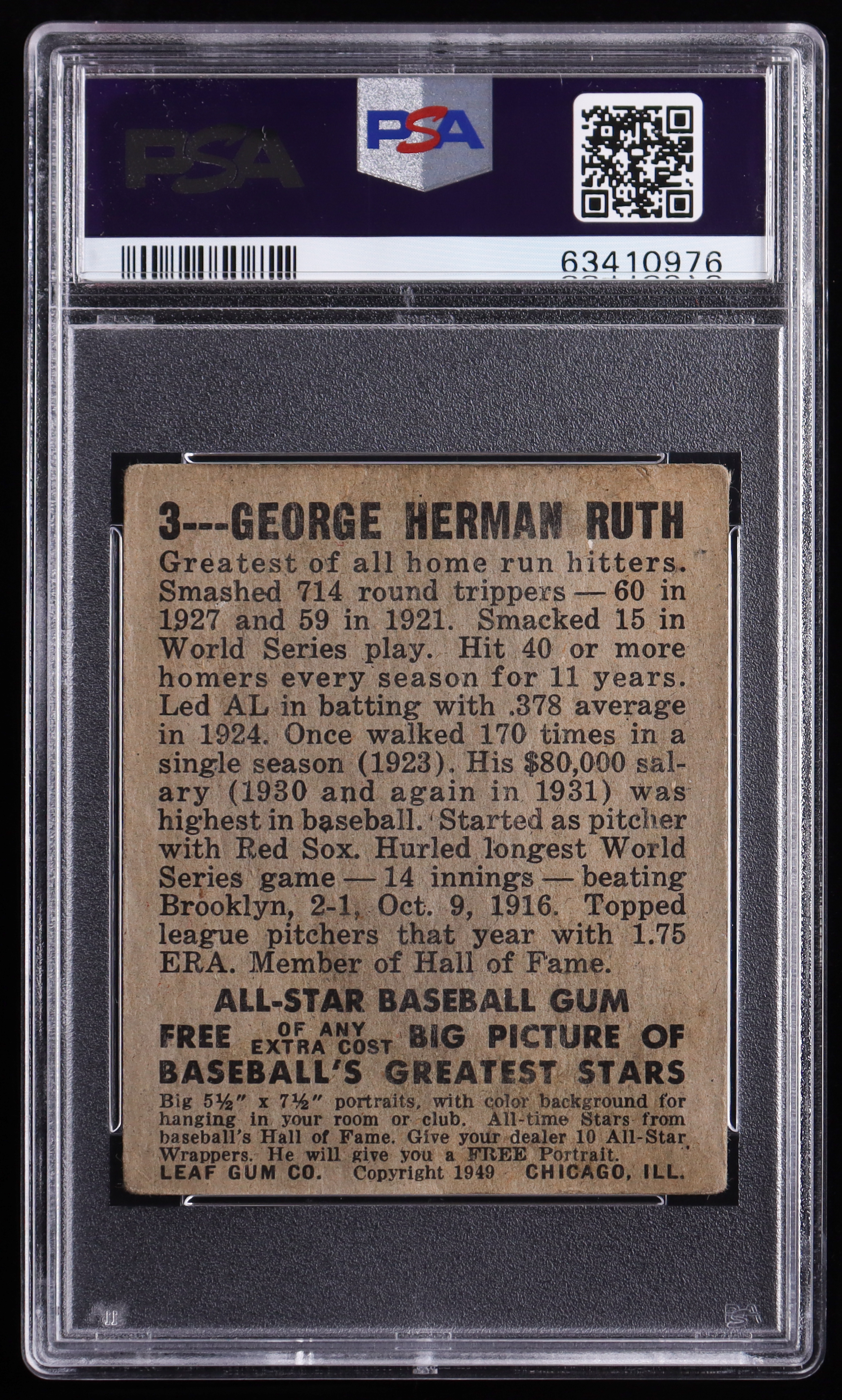 Babe Ruth 1948 Leaf #3 (PSA 2) | Pristine Auction