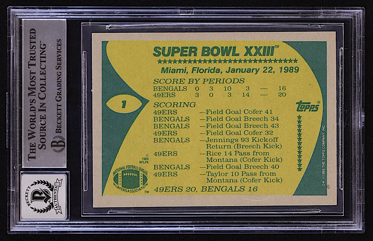 Joe Montana Signed 1989 Topps #1 Super Bowl XXIII (BGS | Auto 10) at PristineAuction.com Joe Montana Signed 1989 Topps #1 Super Bowl XXIII (BGS | Auto 10) at PristineAuction.com