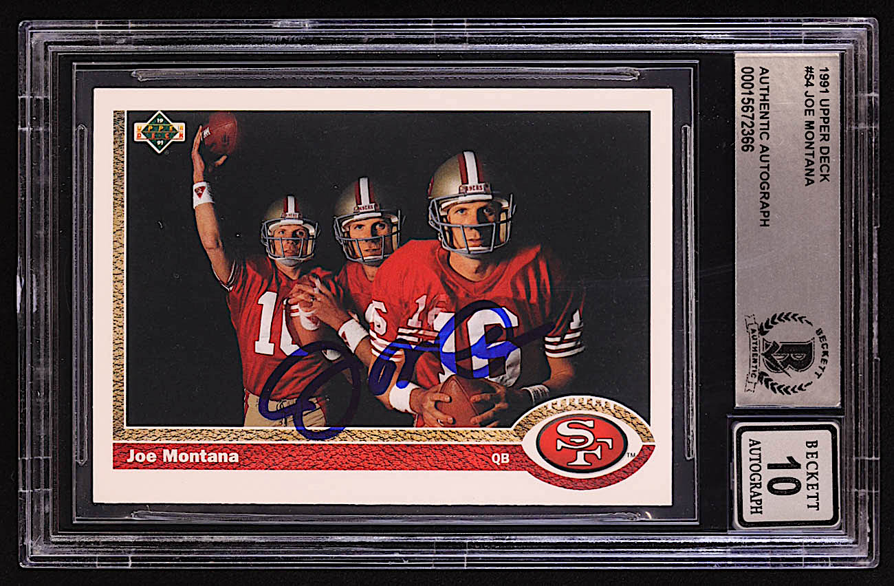 Joe Montana Signed 1991 Upper Deck #54 3X (BGS | Auto 10) at PristineAuction.com Joe Montana Signed 1991 Upper Deck #54 3X (BGS | Auto 10) at PristineAuction.com