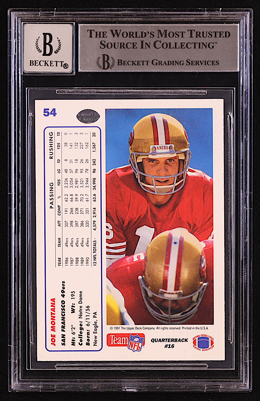 Joe Montana Signed 1991 Upper Deck #54 3X (BGS | Auto 10) at PristineAuction.com Joe Montana Signed 1991 Upper Deck #54 3X (BGS | Auto 10) at PristineAuction.com