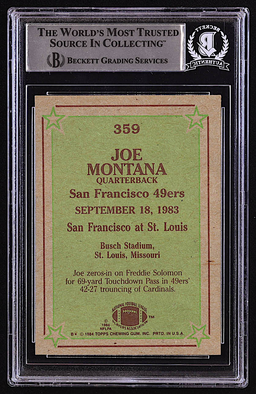 Joe Montana Signed 1984 Topps #359 IR (BGS) at PristineAuction.com Joe Montana Signed 1984 Topps #359 IR (BGS) at PristineAuction.com
