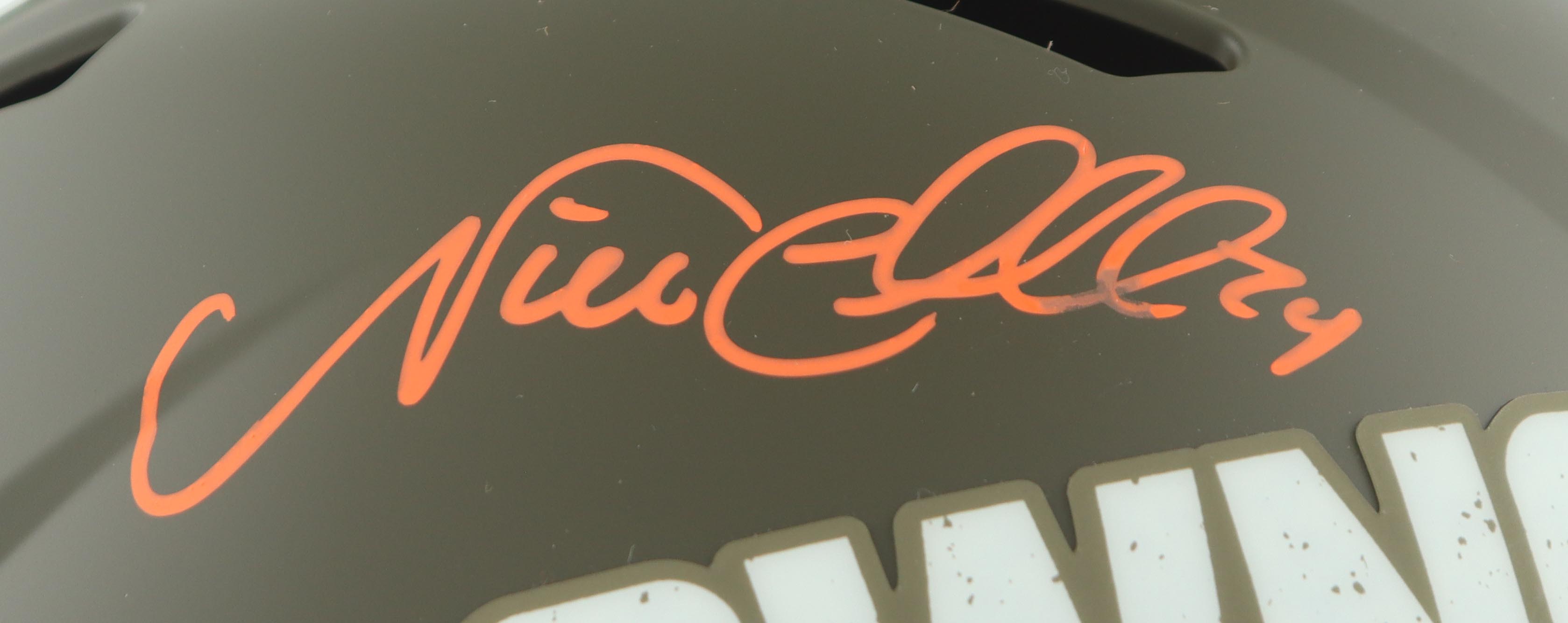 Nick Chubb Signed Browns Full-Size Authentic Salute To Service Speed Helmet (Beckett) at PristineAuction.com Nick Chubb Signed Browns Full-Size Authentic Salute To Service Speed Helmet (Beckett) at PristineAuction.com