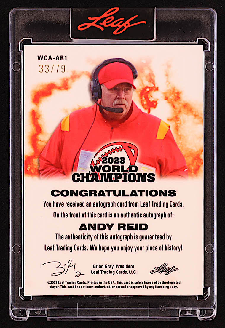 Andy Reid 2023 Leaf Web Exclusives World Champions Autograph #WCAAR1 #33/79 at PristineAuction.com Andy Reid 2023 Leaf Web Exclusives World Champions Autograph #WCAAR1 #33/79 at PristineAuction.com