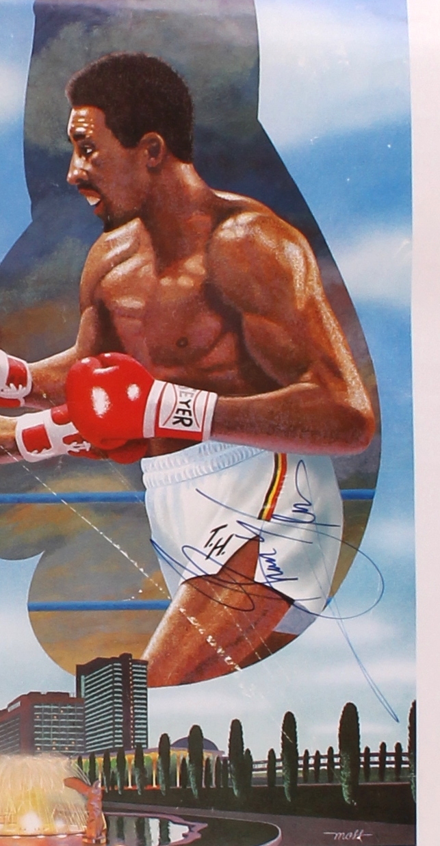 Sugar Ray Leonard & Thomas Hearns Signed 18x24 Original 1981 Fight Poster & Vintage Cuts (PA LOA) at PristineAuction.com Sugar Ray Leonard & Thomas Hearns Signed 18x24 Original 1981 Fight Poster & Vintage Cuts (PA LOA) at PristineAuction.com