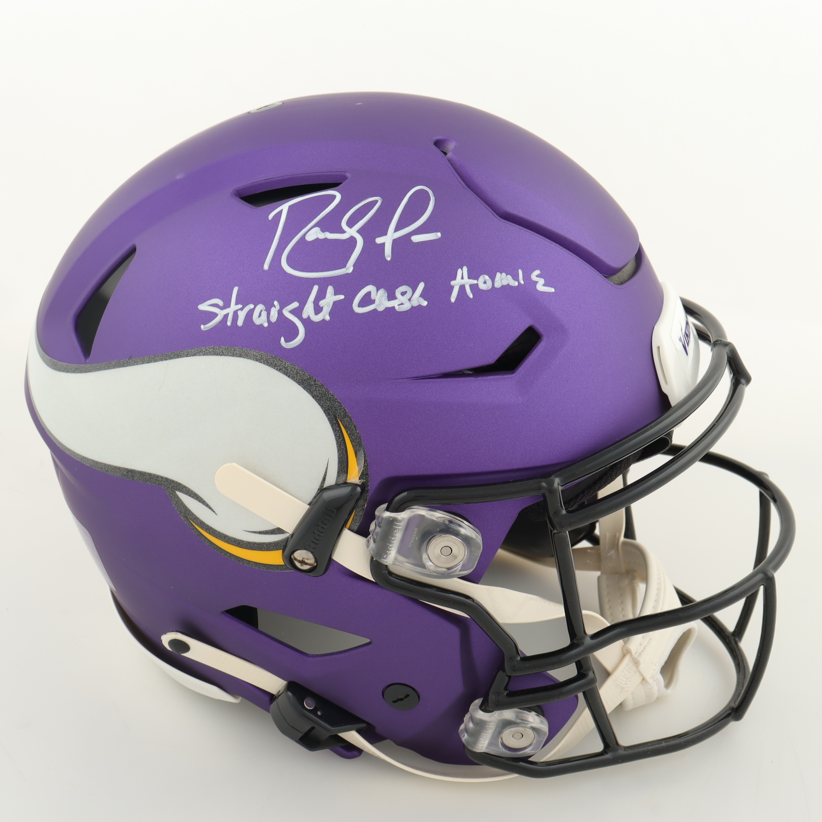 Randy Moss Signed Vikings Full-Size Authentic Speed-Flex Helmet Inscribed "Straight Cash Homie" (Beckett) at PristineAuction.com Randy Moss Signed Vikings Full-Size Authentic Speed-Flex Helmet Inscribed "Straight Cash Homie" (Beckett) at PristineAuction.com