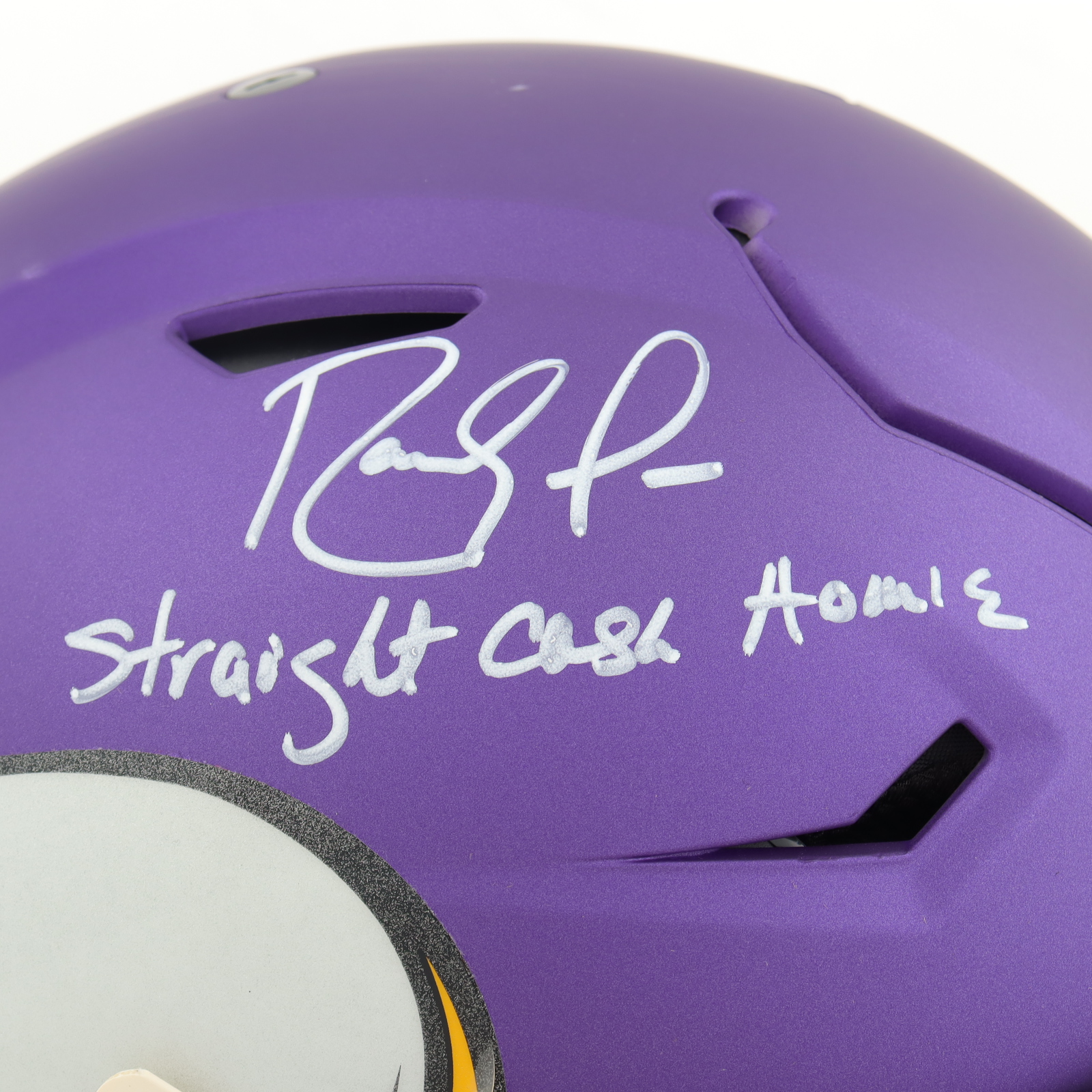 Randy Moss Signed Vikings Full-Size Authentic Speed-Flex Helmet Inscribed "Straight Cash Homie" (Beckett) at PristineAuction.com Randy Moss Signed Vikings Full-Size Authentic Speed-Flex Helmet Inscribed "Straight Cash Homie" (Beckett) at PristineAuction.com