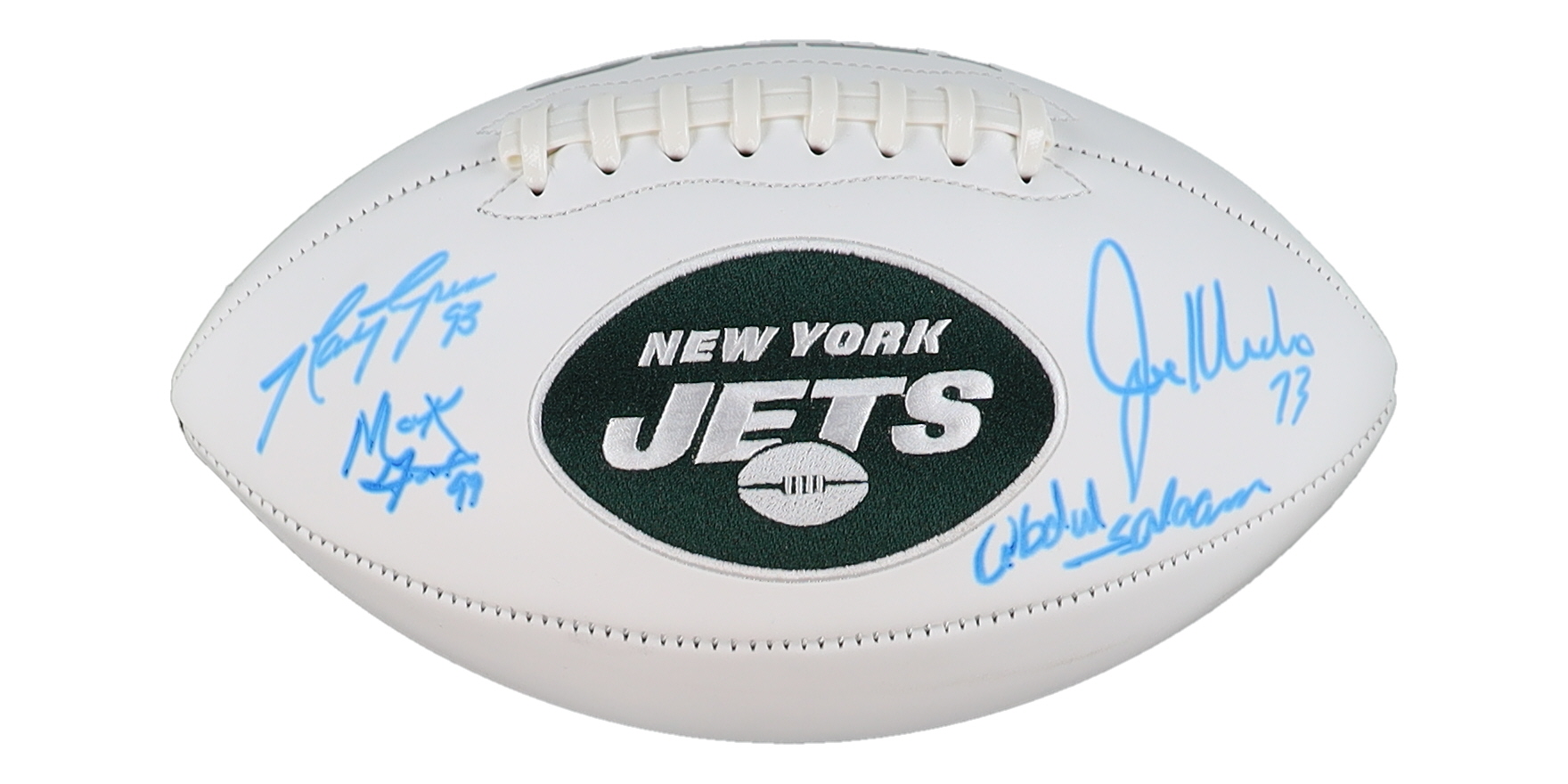 Jets Logo Football Signed by (4) with Mark Gastineau, Joe Klecko, Marty Lyons (JSA) at PristineAuction.com Jets Logo Football Signed by (4) with Mark Gastineau, Joe Klecko, Marty Lyons (JSA) at PristineAuction.com