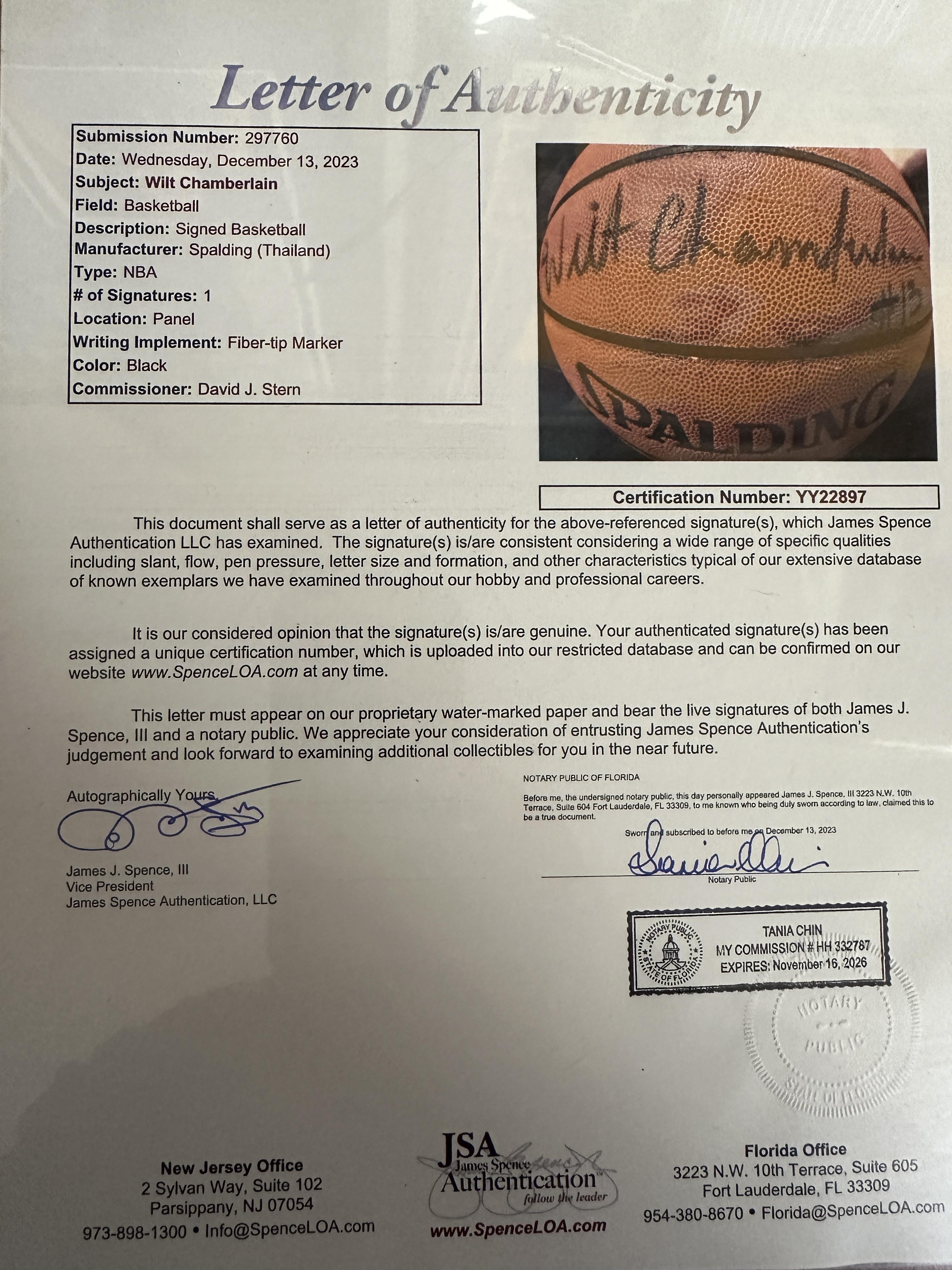 Wilt Chamberlain Signed NBA basketball (JSA) at PristineAuction.com Wilt Chamberlain Signed NBA basketball (JSA) at PristineAuction.com