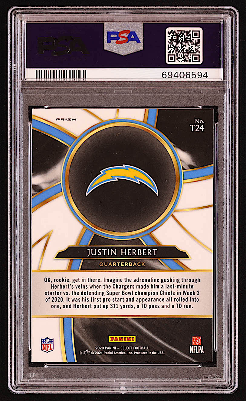 Justin Herbert 2020 Select Turbocharged Prizm #24 RC (PSA 10) at PristineAuction.com Justin Herbert 2020 Select Turbocharged Prizm #24 RC (PSA 10) at PristineAuction.com
