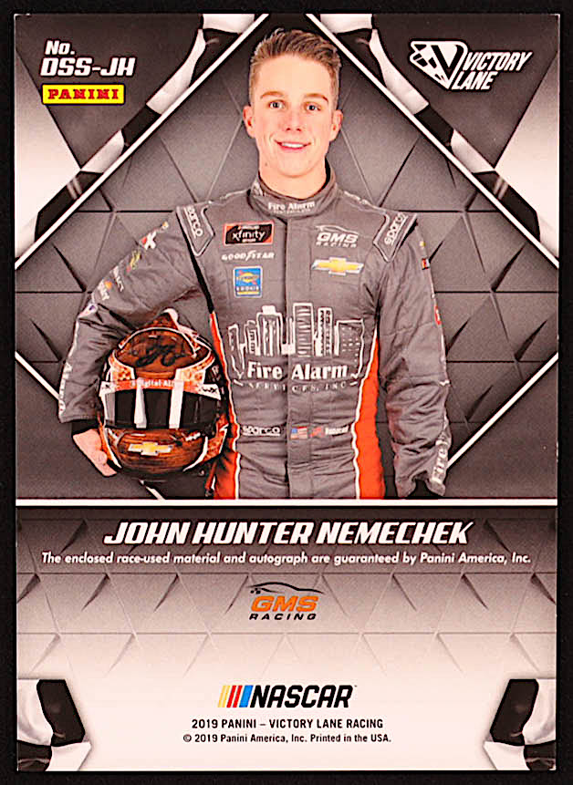 John Hunter Nemechek 2019 Panini Victory Lane Dual Swatch Signatures #10 at PristineAuction.com John Hunter Nemechek 2019 Panini Victory Lane Dual Swatch Signatures #10 at PristineAuction.com