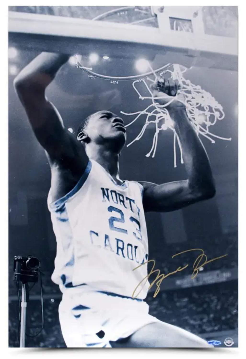 Michael Jordan Signed North Carolina Tar Heels "Cutting Down The Net" 16x24 Photo (UDA) at PristineAuction.com Michael Jordan Signed North Carolina Tar Heels "Cutting Down The Net" 16x24 Photo (UDA) at PristineAuction.com