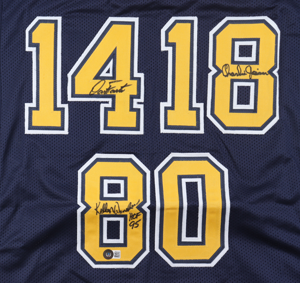 Dan Fouts, Kellen Winslow & Charlie Joiner Signed Jersey Inscribed "HOF 95" (Beckett) at PristineAuction.com Dan Fouts, Kellen Winslow & Charlie Joiner Signed Jersey Inscribed "HOF 95" (Beckett) at PristineAuction.com