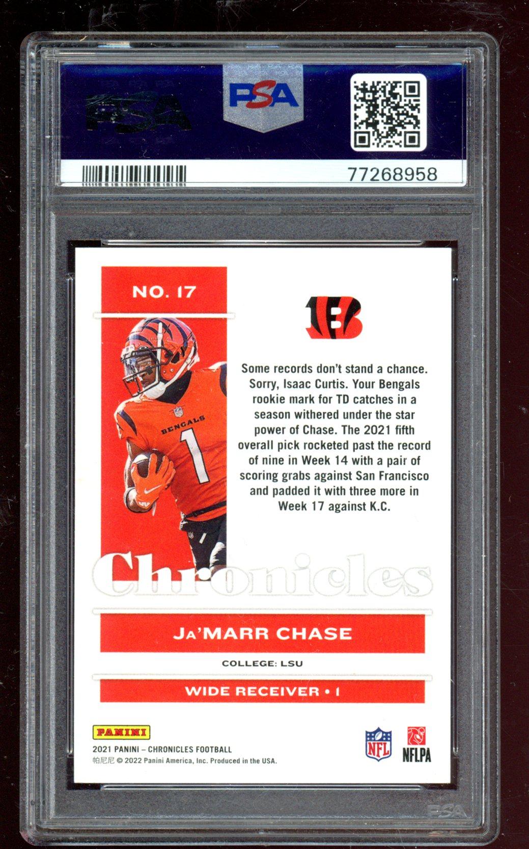 Ja'Marr Chase 2021 Panini Chronicles #17 RC (PSA 9) at PristineAuction.com Ja'Marr Chase 2021 Panini Chronicles #17 RC (PSA 9) at PristineAuction.com