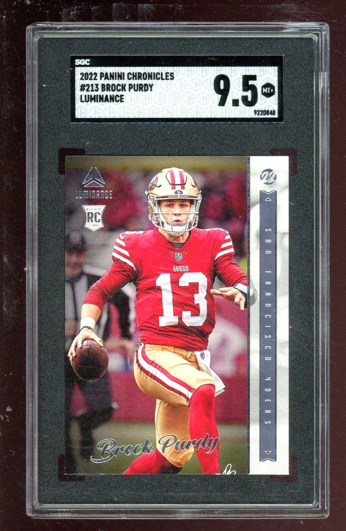 Brock Purdy 2022 Panini Chronicles Luminance Update Vertical Rookies #213 RC (SGC 9.5) at PristineAuction.com Brock Purdy 2022 Panini Chronicles Luminance Update Vertical Rookies #213 RC (SGC 9.5) at PristineAuction.com