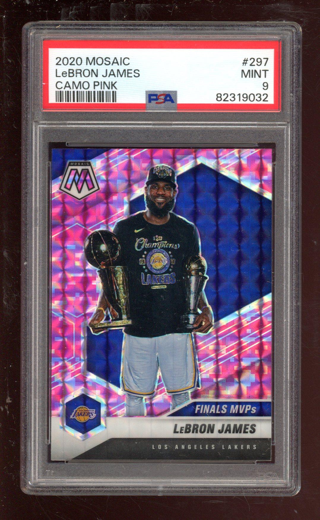 LeBron James 2020-21 Panini Mosaic Mosaic Camo Pink #297 (PSA 9) at PristineAuction.com LeBron James 2020-21 Panini Mosaic Mosaic Camo Pink #297 (PSA 9) at PristineAuction.com