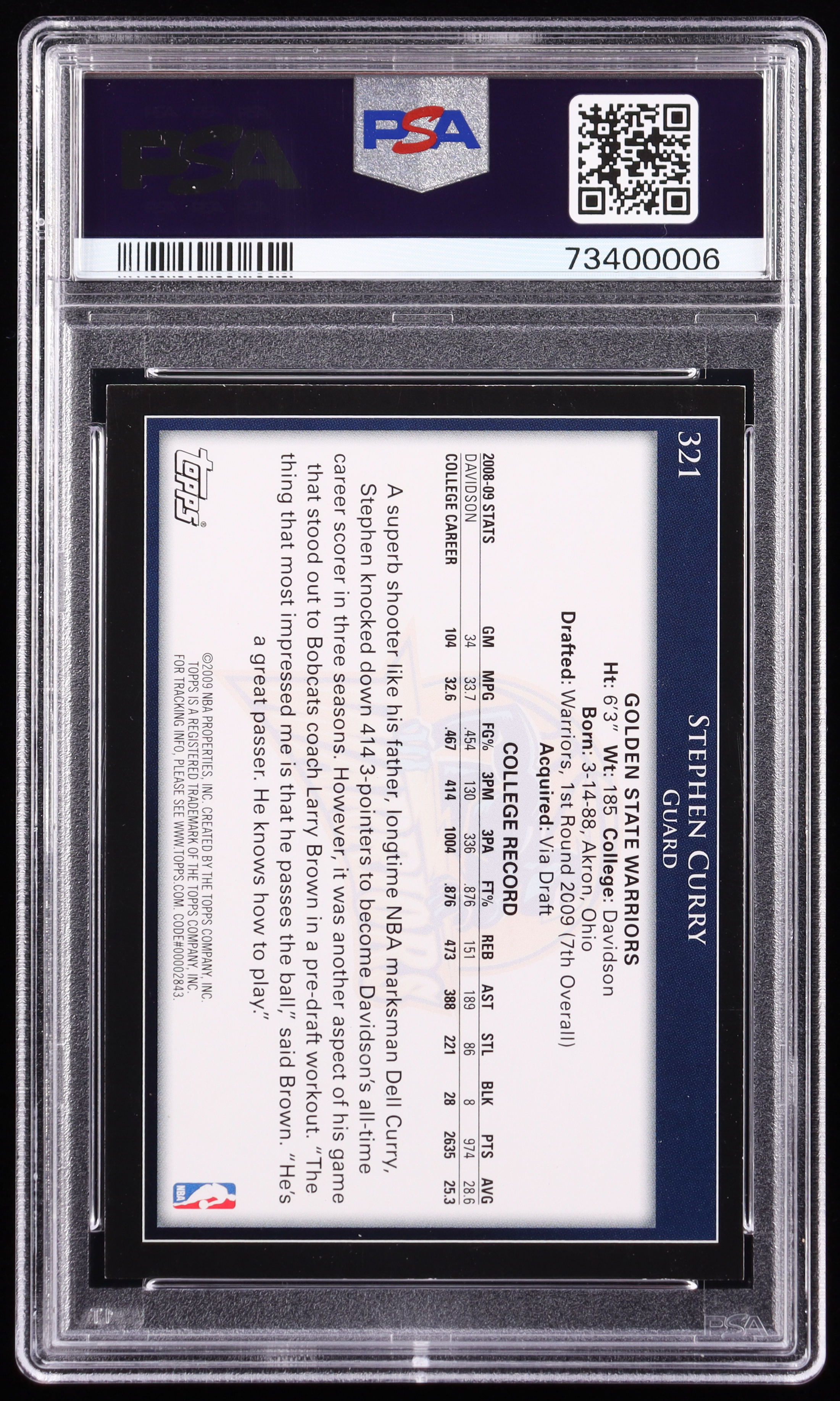 Stephen Curry Signed 2009-10 Topps #321 RC (PSA) at PristineAuction.com Stephen Curry Signed 2009-10 Topps #321 RC (PSA) at PristineAuction.com