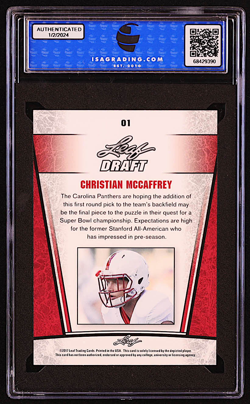 Christian McCaffrey 2017 Leaf Special Release Draft Silver #01 RC (ISA 10) at PristineAuction.com Christian McCaffrey 2017 Leaf Special Release Draft Silver #01 RC (ISA 10) at PristineAuction.com