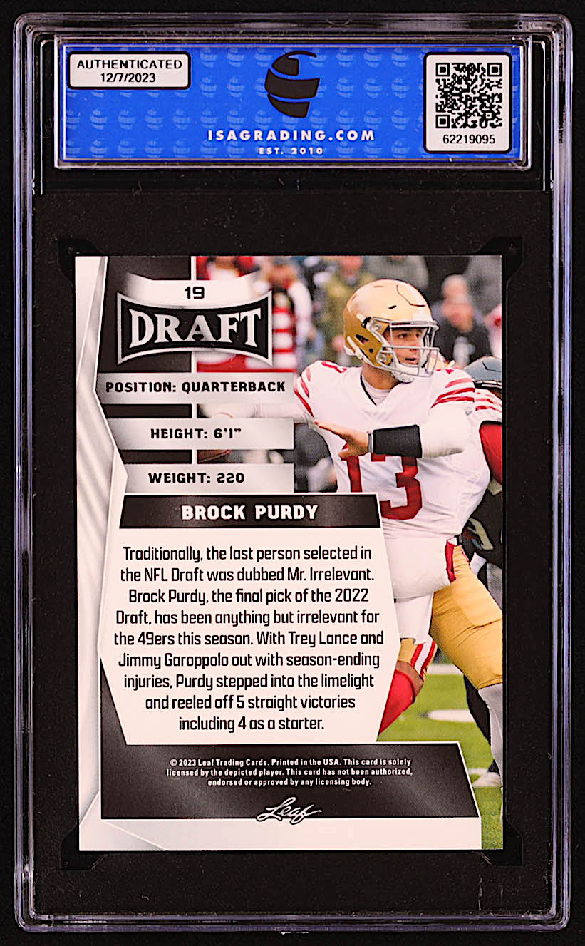 Brock Purdy 2023 Leaf Draft #19 (ISA 10) at PristineAuction.com Brock Purdy 2023 Leaf Draft #19 (ISA 10) at PristineAuction.com