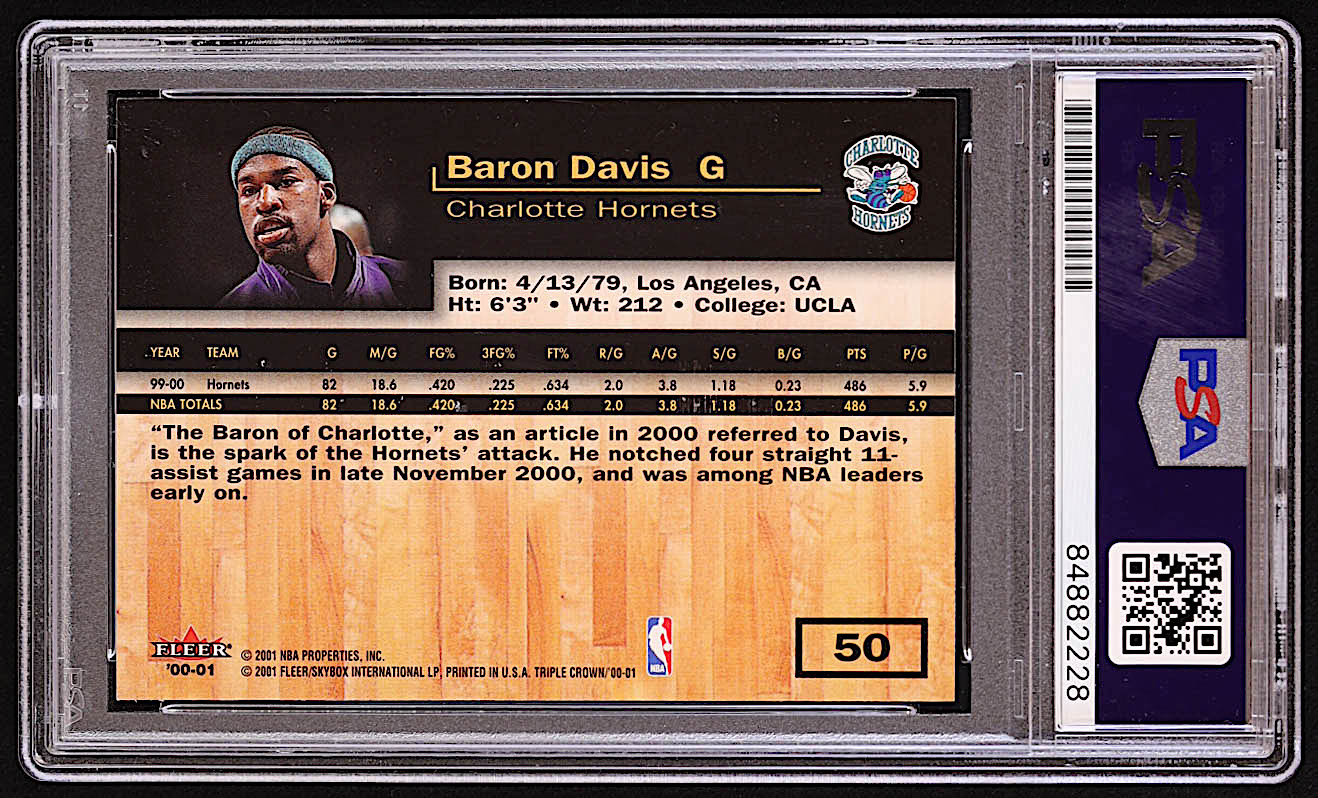 Baron Davis Signed 2000-01 Fleer Triple Crown #50 (PSA) at PristineAuction.com Baron Davis Signed 2000-01 Fleer Triple Crown #50 (PSA) at PristineAuction.com