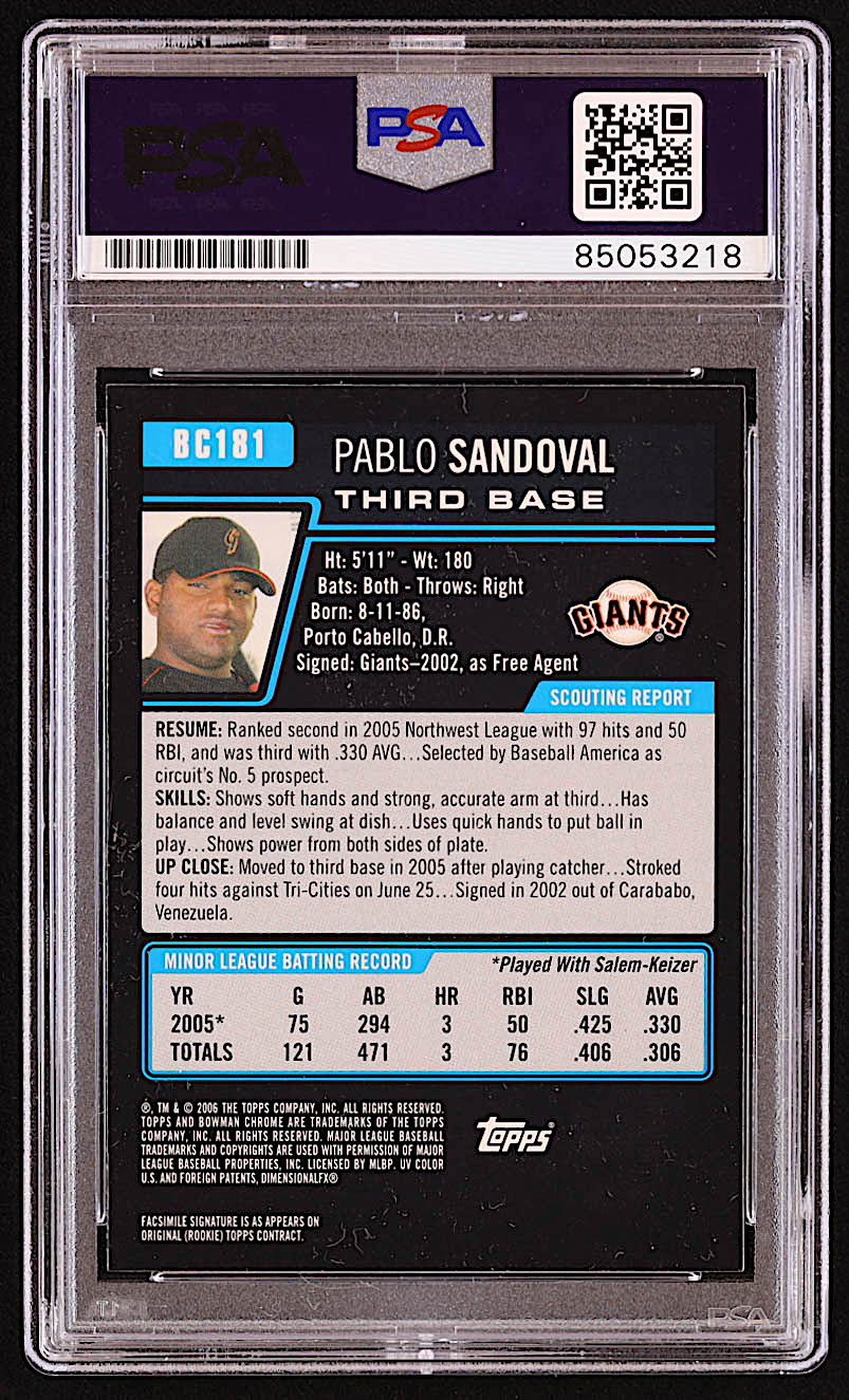 Pablo Sandoval Signed 2006 Bowman Chrome Prospects #BC181 RC (PSA) at PristineAuction.com Pablo Sandoval Signed 2006 Bowman Chrome Prospects #BC181 RC (PSA) at PristineAuction.com