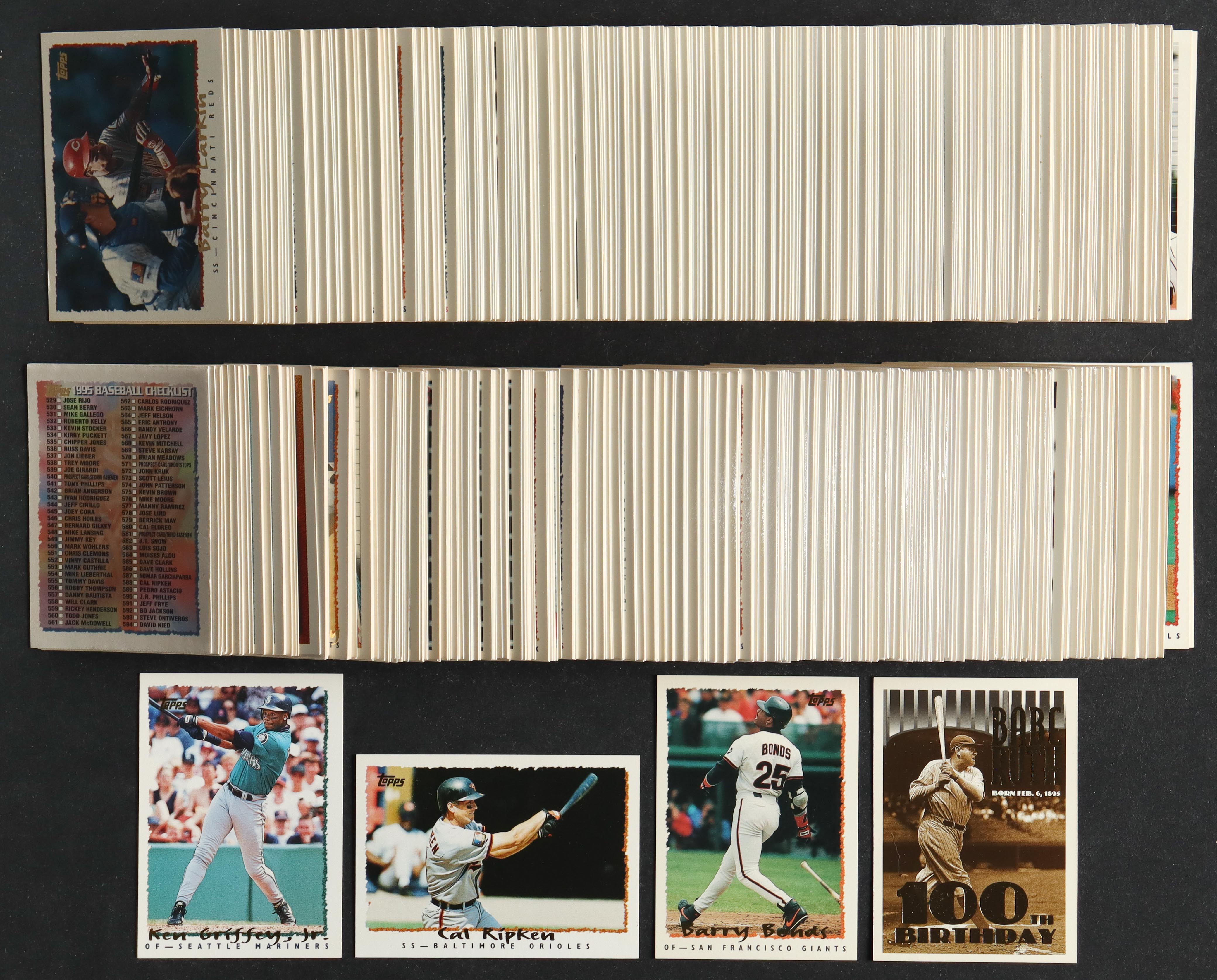 1995 Topps Baseball Complete Set of (660) Cards with Ken Griffey Jr. #397, Cal Ripken #588, Babe Ruth #3 100th B-Day, Barry Bonds #100 at PristineAuction.com 1995 Topps Baseball Complete Set of (660) Cards with Ken Griffey Jr. #397, Cal Ripken #588, Babe Ruth #3 100th B-Day, Barry Bonds #100 at PristineAuction.com