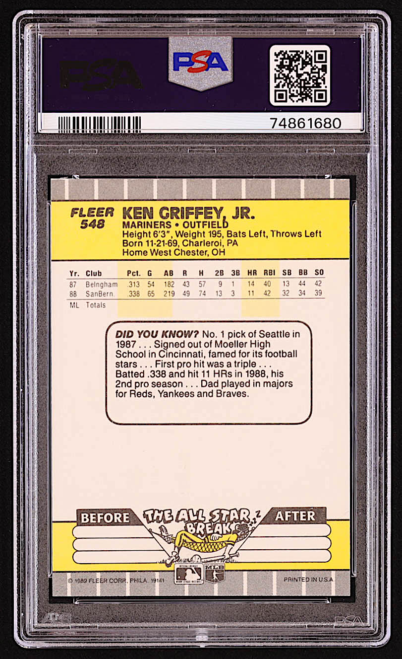 Ken Griffey Jr. 1989 Fleer #548 RC (PSA 9) at PristineAuction.com Ken Griffey Jr. 1989 Fleer #548 RC (PSA 9) at PristineAuction.com