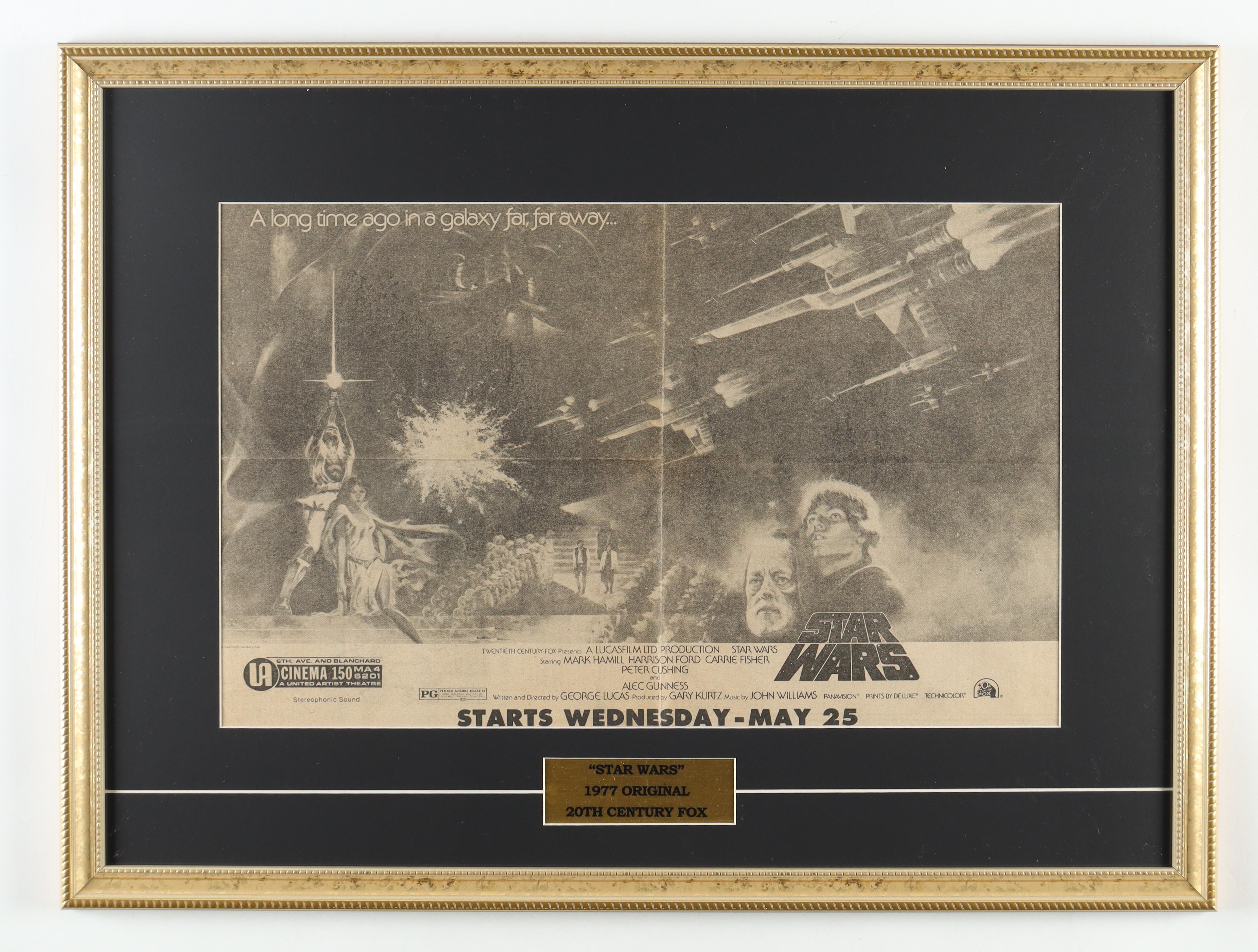 Star Wars 1977 Custom Framed Newspaper Display at PristineAuction.com Star Wars 1977 Custom Framed Newspaper Display at PristineAuction.com