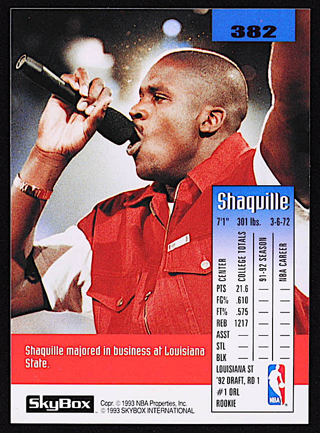 Shaquille O'Neal 1992-93 SkyBox #382 SP RC at PristineAuction.com Shaquille O'Neal 1992-93 SkyBox #382 SP RC at PristineAuction.com