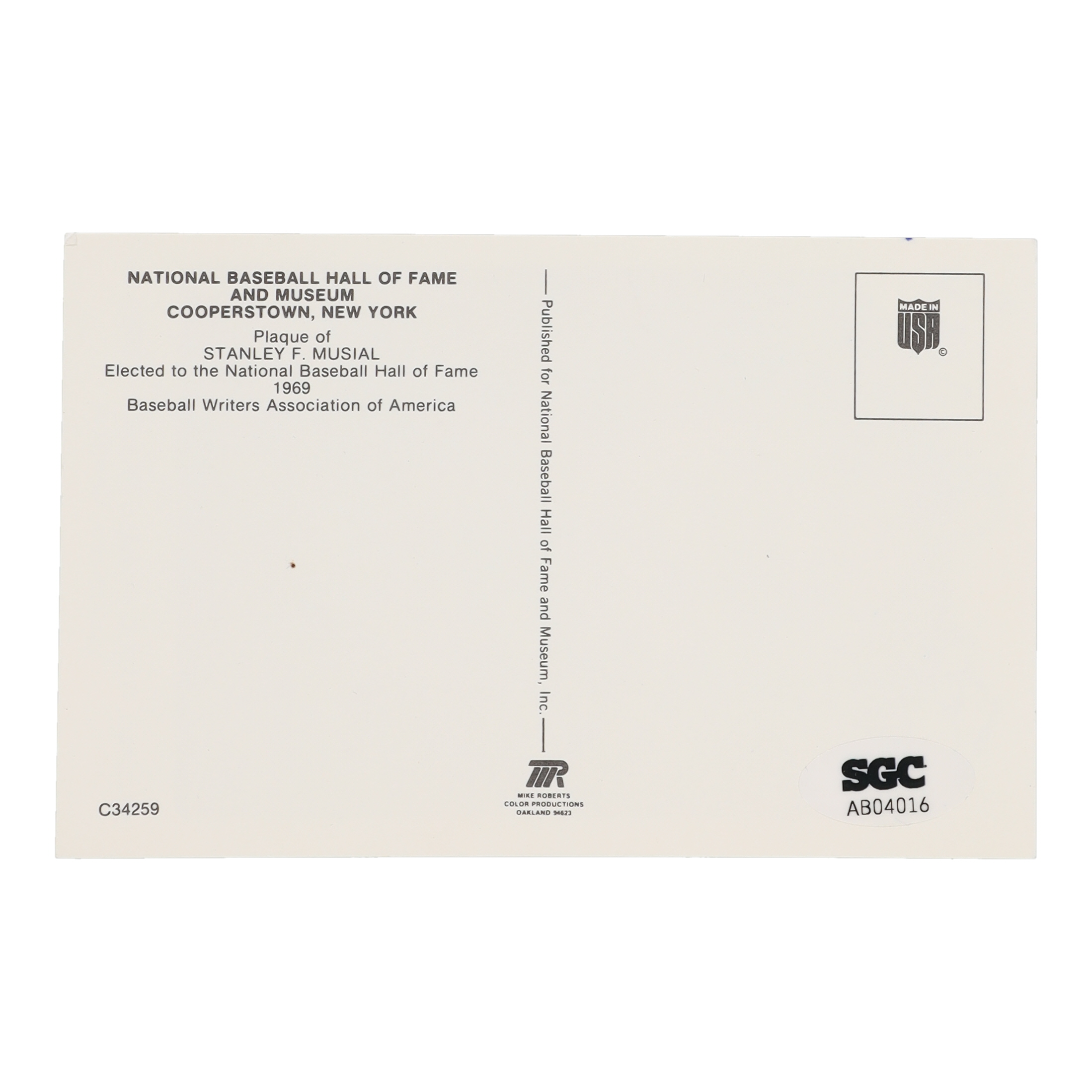 Stan Musial Signed Hall of Fame Plaque Postcard (SGC) at PristineAuction.com Stan Musial Signed Hall of Fame Plaque Postcard (SGC) at PristineAuction.com