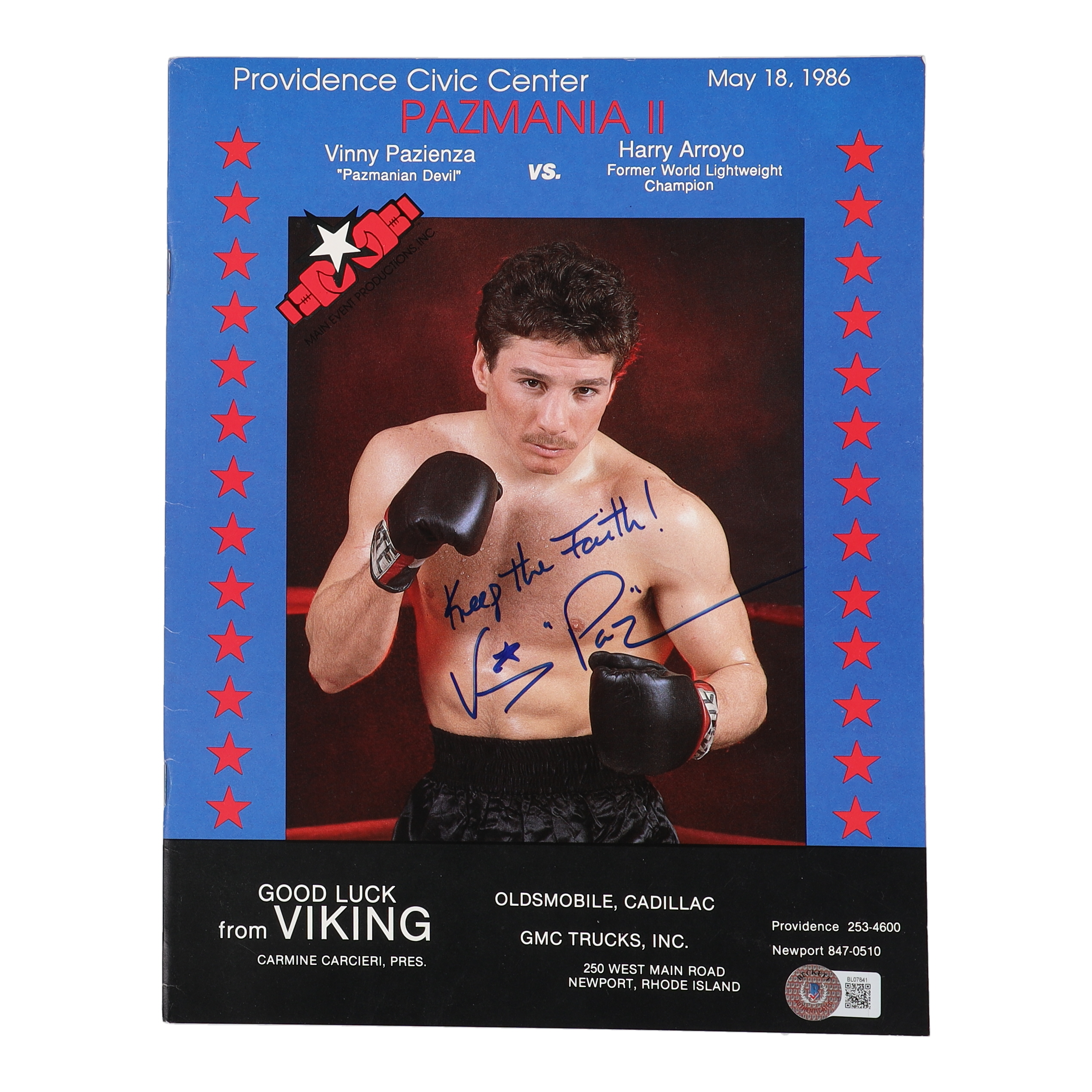 Vinny Pazienza Signed Vintage 1986 "Pazmania II" Magazine Cover Inscribed "Keep The Faith" (Beckett) at PristineAuction.com Vinny Pazienza Signed Vintage 1986 "Pazmania II" Magazine Cover Inscribed "Keep The Faith" (Beckett) at PristineAuction.com