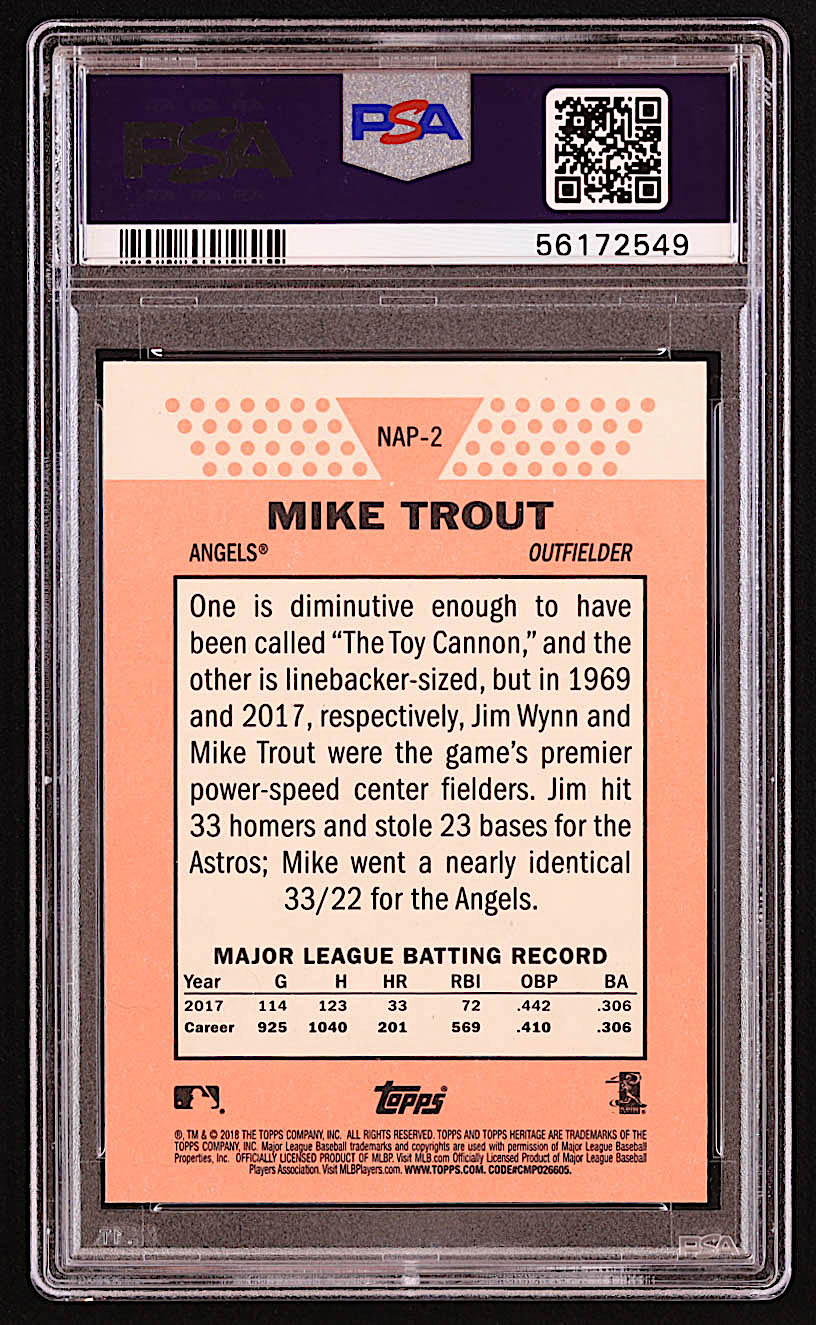 Mike Trout 2018 Topps Heritage New Age Performers #NAP2 (PSA 9) at PristineAuction.com Mike Trout 2018 Topps Heritage New Age Performers #NAP2 (PSA 9) at PristineAuction.com