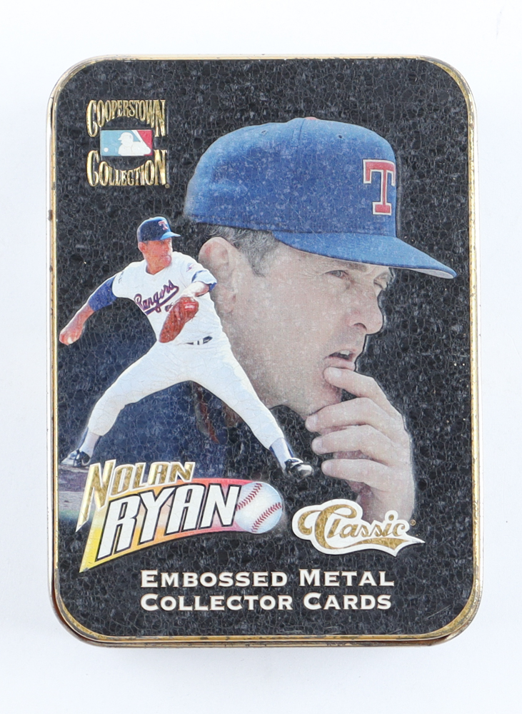 1995 Classic Nolan Ryan Embossed Collector Card Set In Tin With (5) Cards at PristineAuction.com 1995 Classic Nolan Ryan Embossed Collector Card Set In Tin With (5) Cards at PristineAuction.com