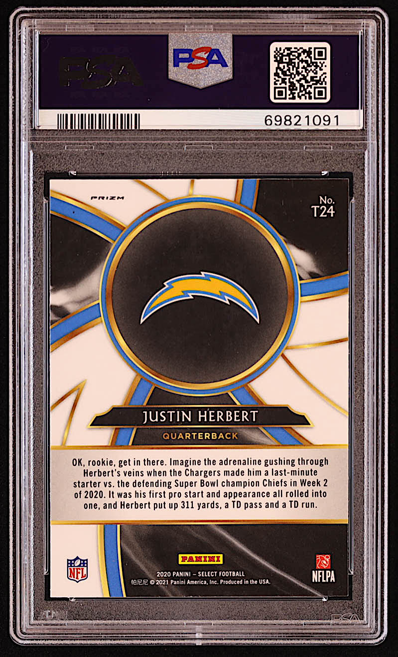 Justin Herbert 2020 Select Turbocharged Prizm #24 RC (PSA 10) at PristineAuction.com Justin Herbert 2020 Select Turbocharged Prizm #24 RC (PSA 10) at PristineAuction.com