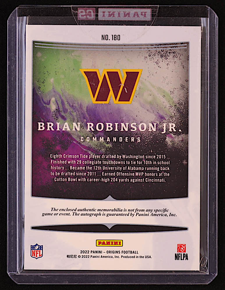 Brian Robinson Jr. 2022 Panini Origins #180 JSY AU EXCH RC at PristineAuction.com Brian Robinson Jr. 2022 Panini Origins #180 JSY AU EXCH RC at PristineAuction.com