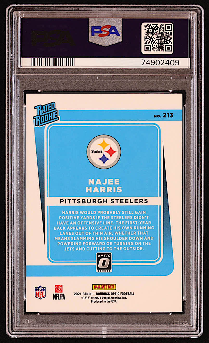 Najee Harris 2021 Donruss Optic #213 RR RC (PSA 8) at PristineAuction.com Najee Harris 2021 Donruss Optic #213 RR RC (PSA 8) at PristineAuction.com