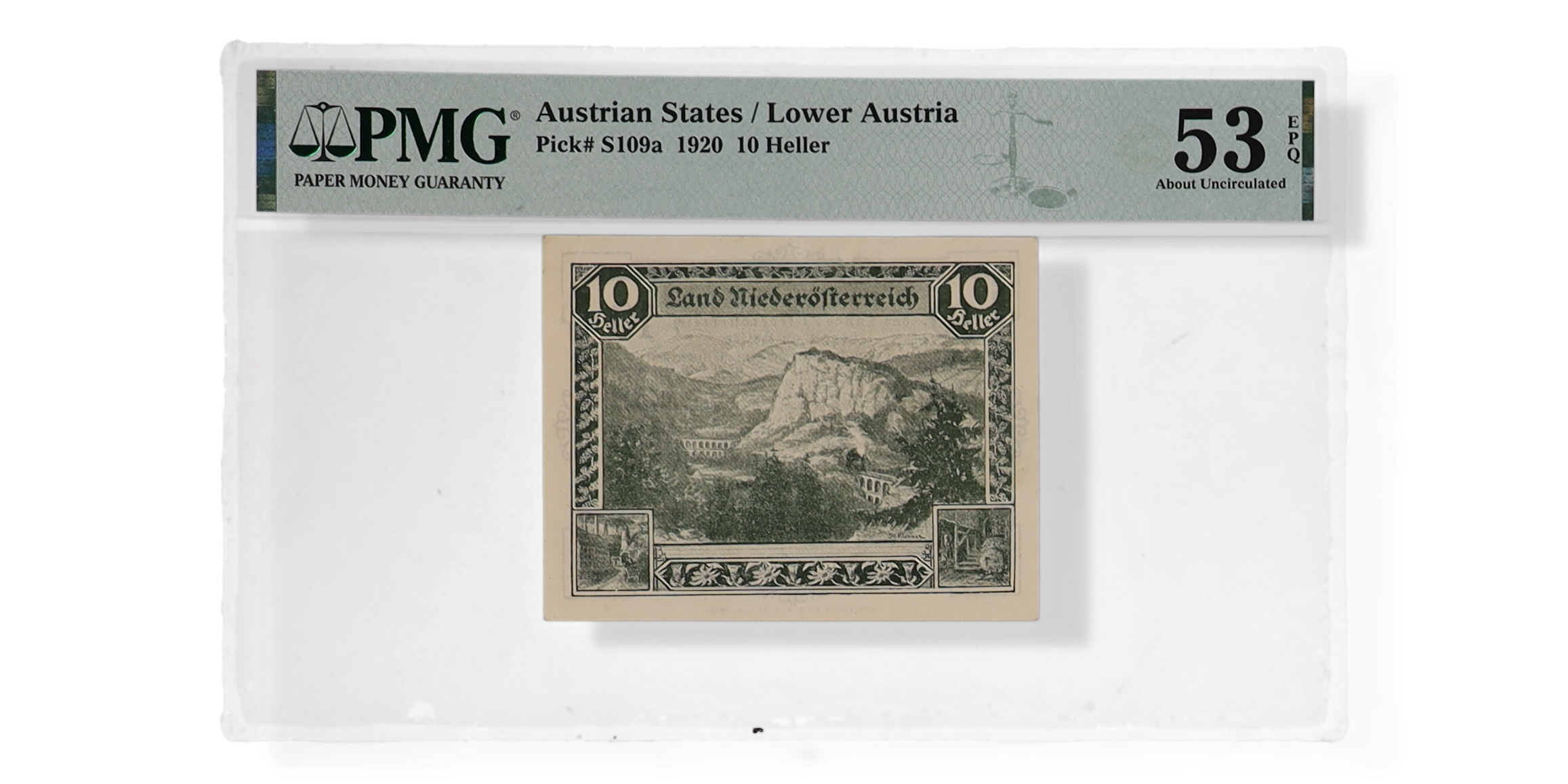 1920 Austrian States / Lower Austria - 10 Heller Note (PMG AU53 EPQ ...