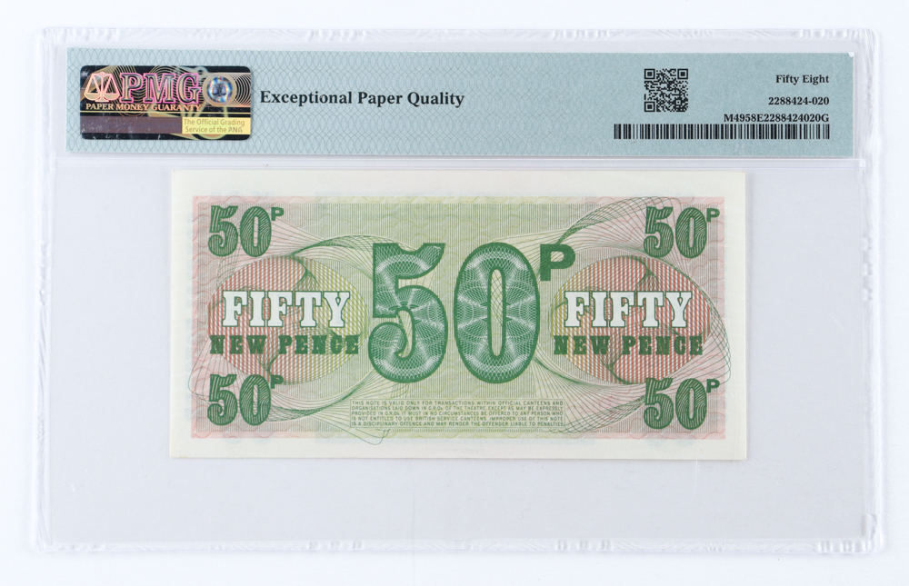 ND(1962) Great Britain / British Armed Forces 50 New Pence- 6th Series (PMG Choice AU58 EPQ) at PristineAuction.com ND(1962) Great Britain / British Armed Forces 50 New Pence- 6th Series (PMG Choice AU58 EPQ) at PristineAuction.com