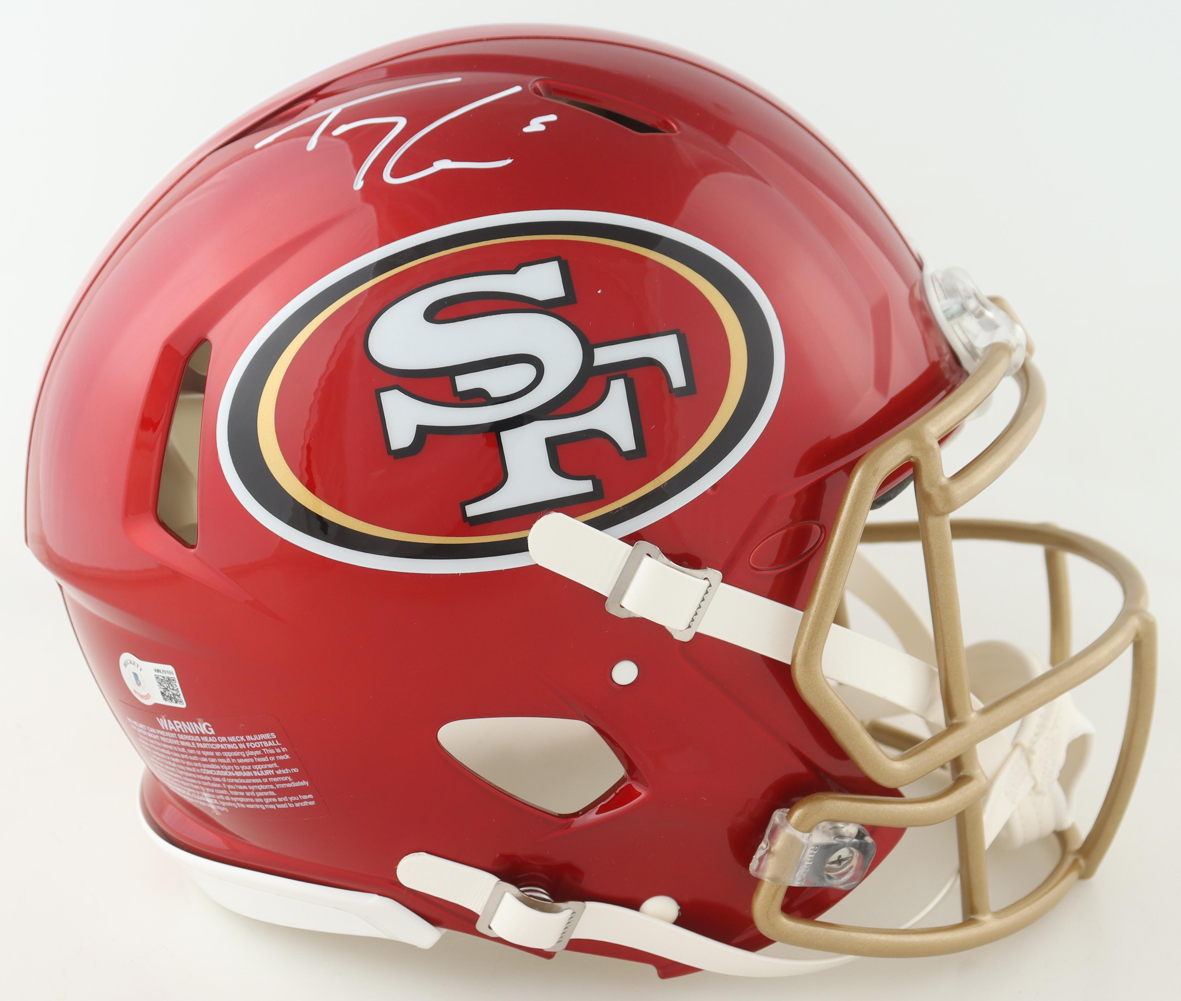 Trey Lance Signed 49ers Full-Size Authentic On-Field Flash Alternate Speed Helmet (Beckett) at PristineAuction.com Trey Lance Signed 49ers Full-Size Authentic On-Field Flash Alternate Speed Helmet (Beckett) at PristineAuction.com
