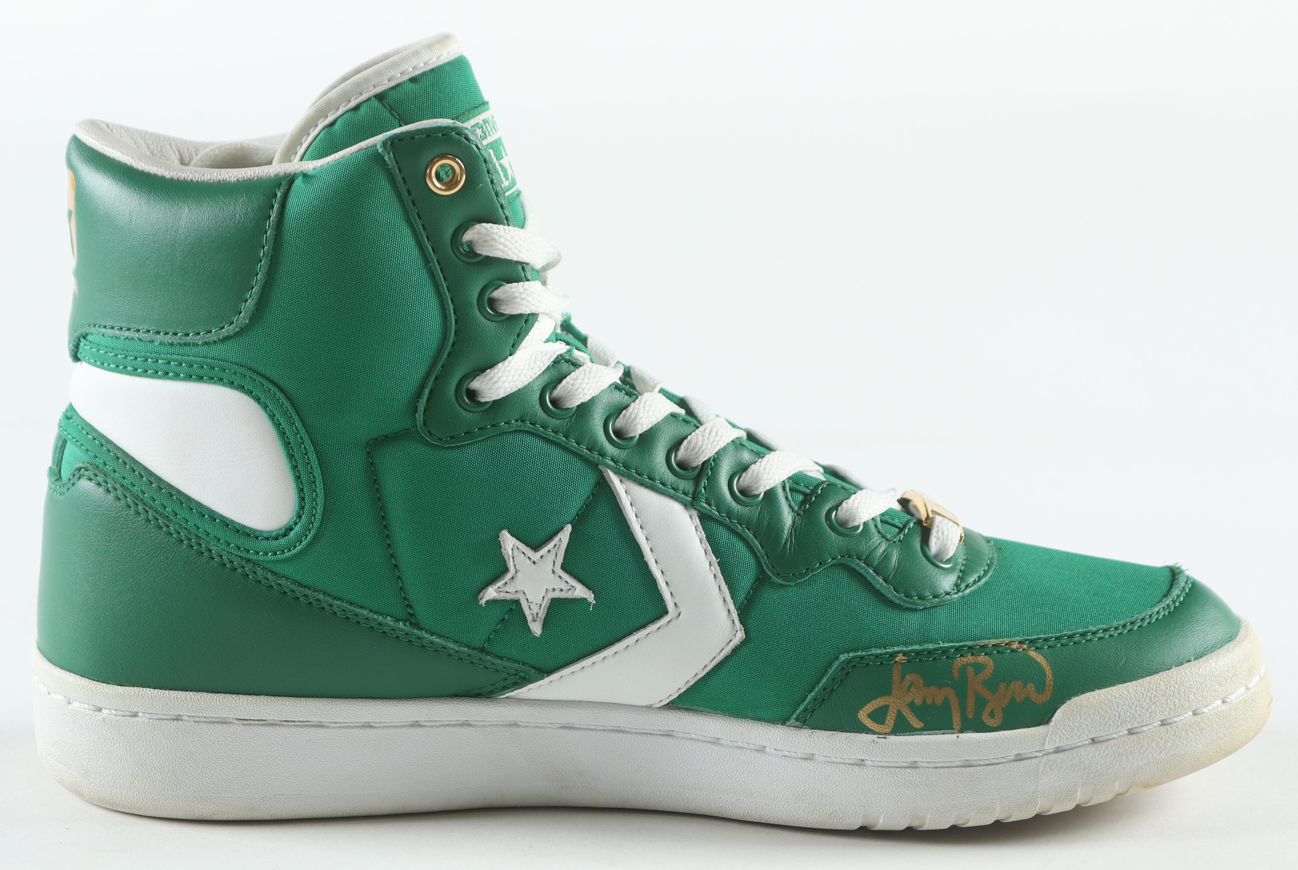 Larry Bird Signed Converse Special Edition 1984 Boston Celtics Championship Basketball Shoe with Wood Glass Display Case (PSA) at PristineAuction.com Larry Bird Signed Converse Special Edition 1984 Boston Celtics Championship Basketball Shoe with Wood Glass Display Case (PSA) at PristineAuction.com